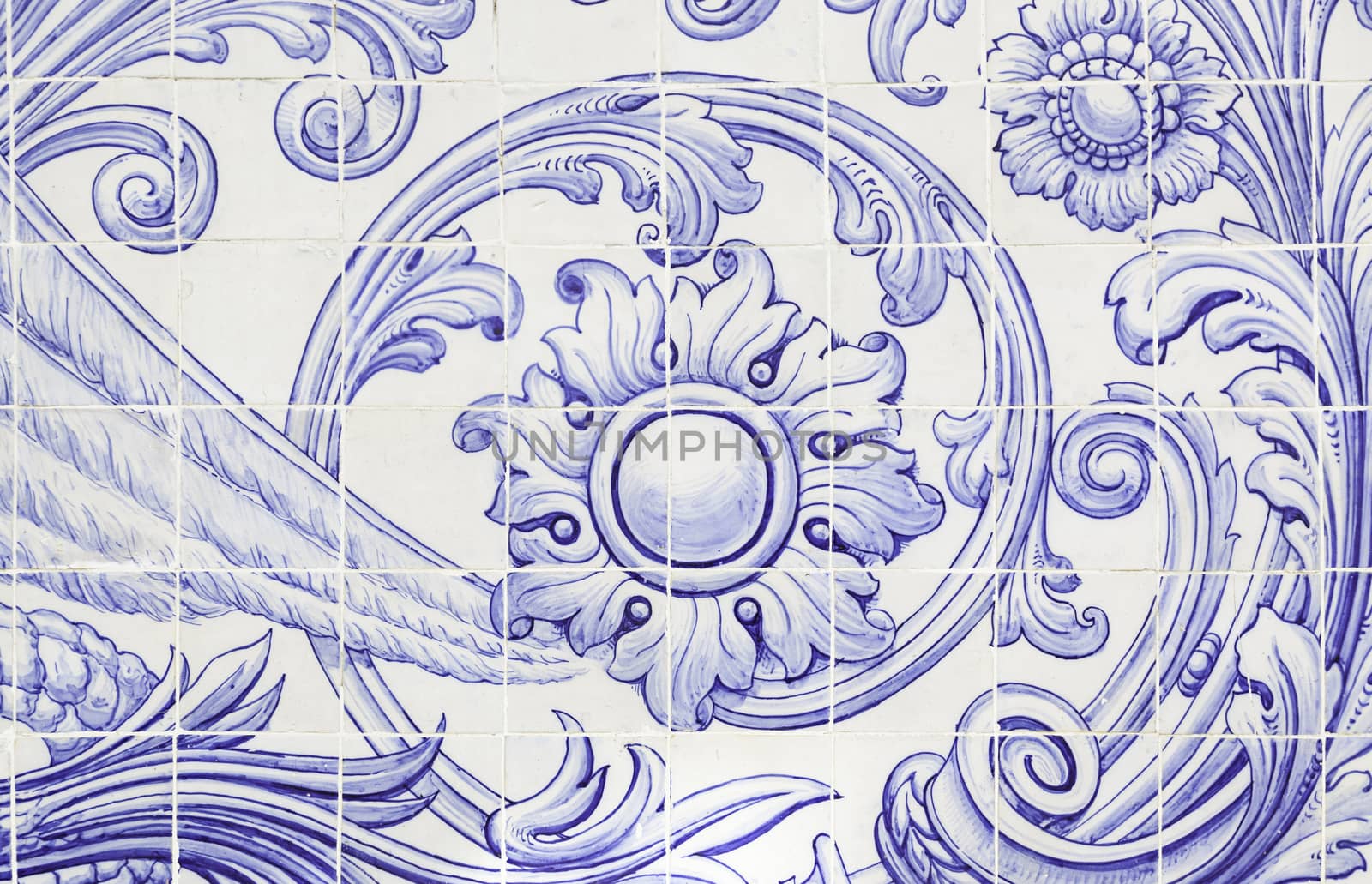Typical old Lisbon tiles, detail of a classic ceramic tiles, art of Portugal