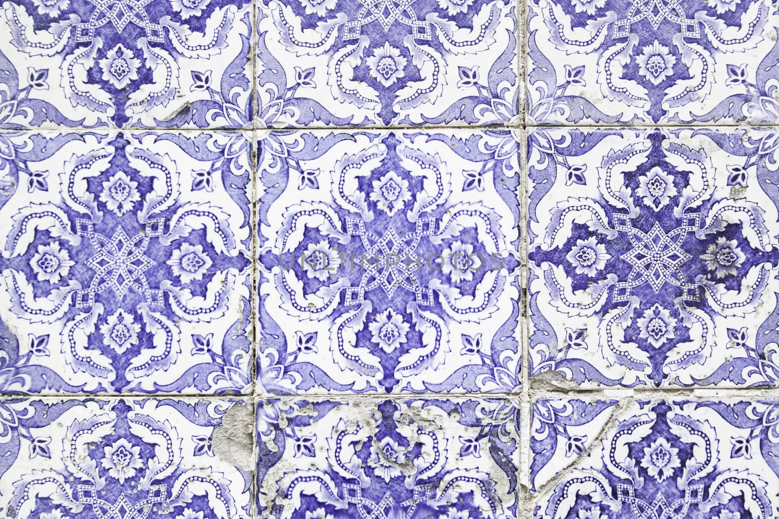 Typical old Lisbon tiles, detail of a classic ceramic tiles, art of Portugal