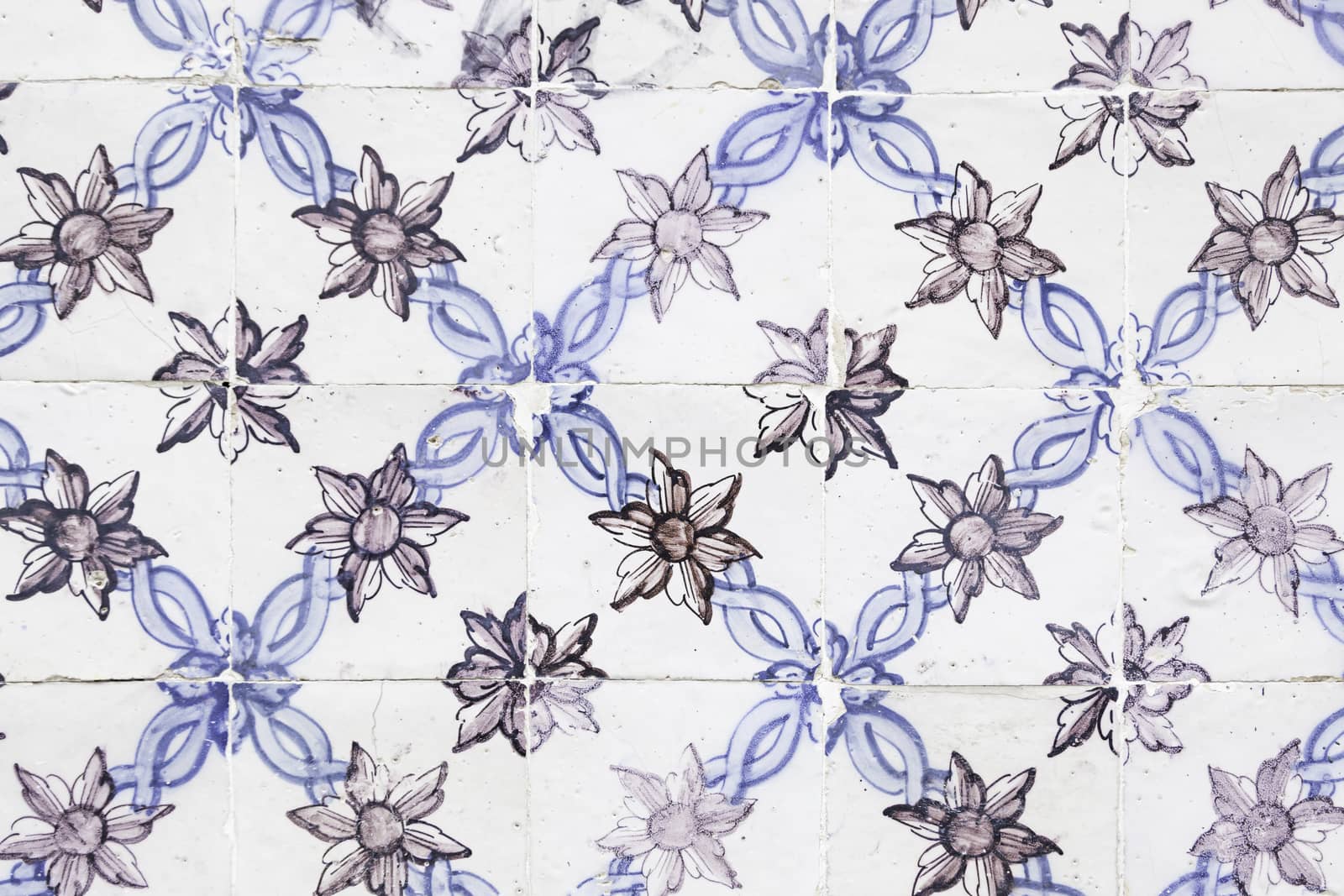 Typical old Lisbon tiles, detail of a classic ceramic tiles, art of Portugal