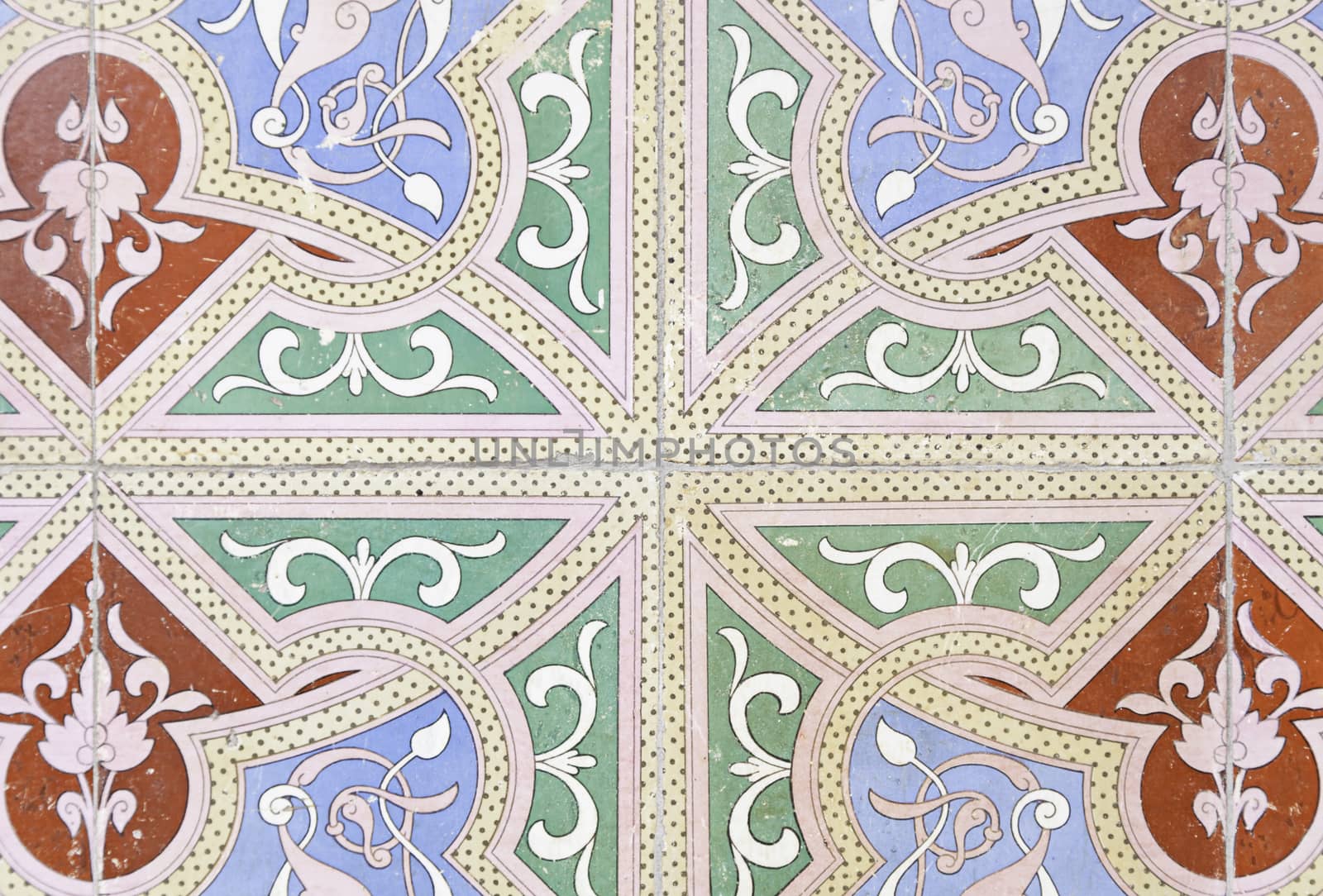 Typical old Lisbon tiles, detail of a classic ceramic tiles, art of Portugal