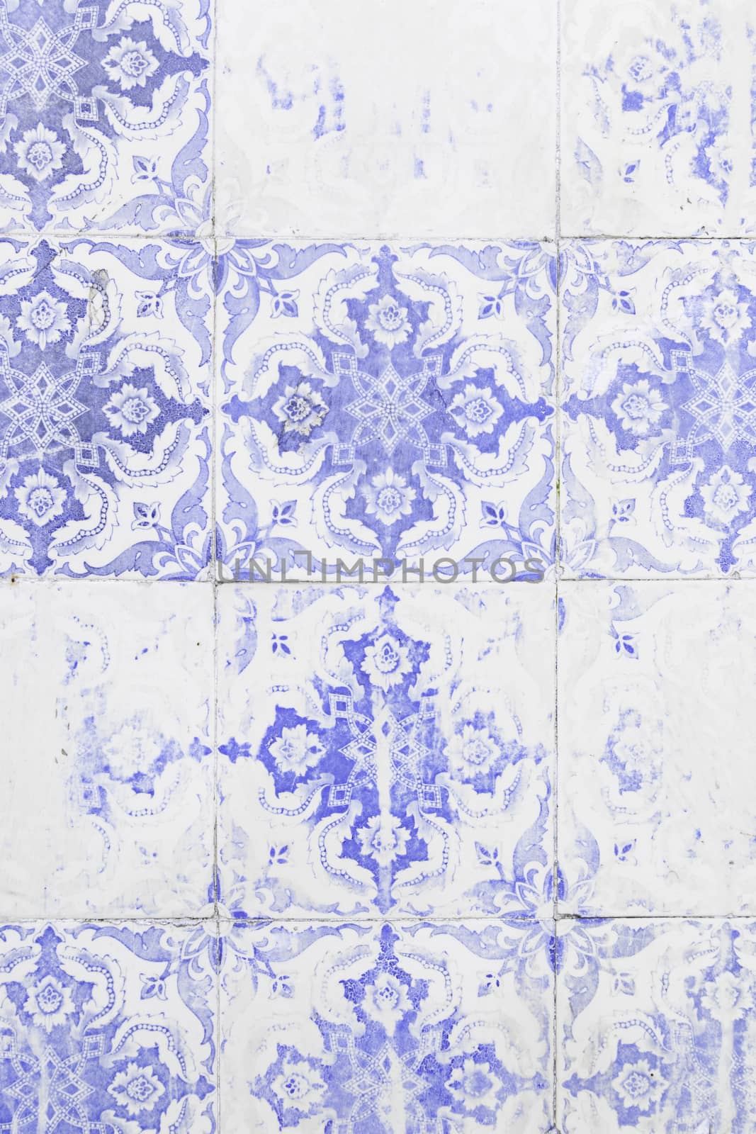 Typical old Lisbon tiles, detail of a classic ceramic tiles, art of Portugal