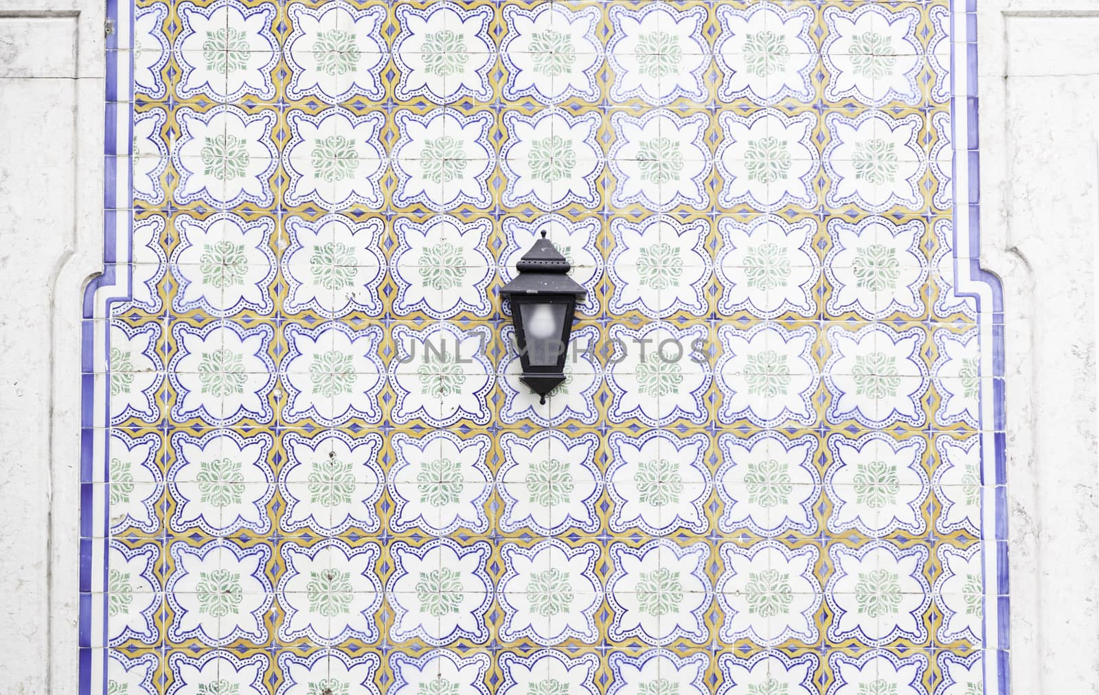Typical old Lisbon tiles, detail of a classic ceramic tiles, art of Portugal