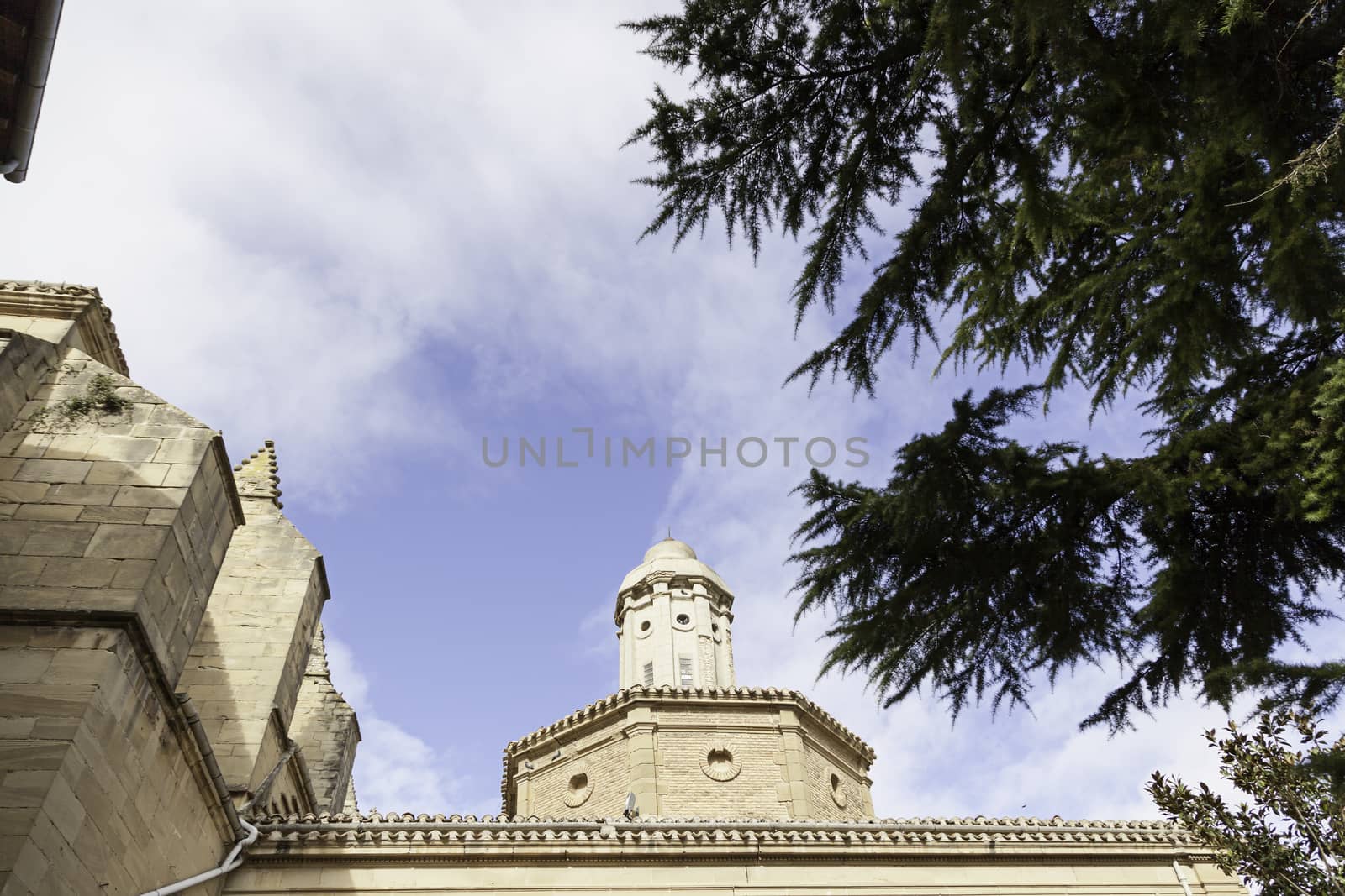 Gothic church tower, detail of a monument Spanish, ancient religious building