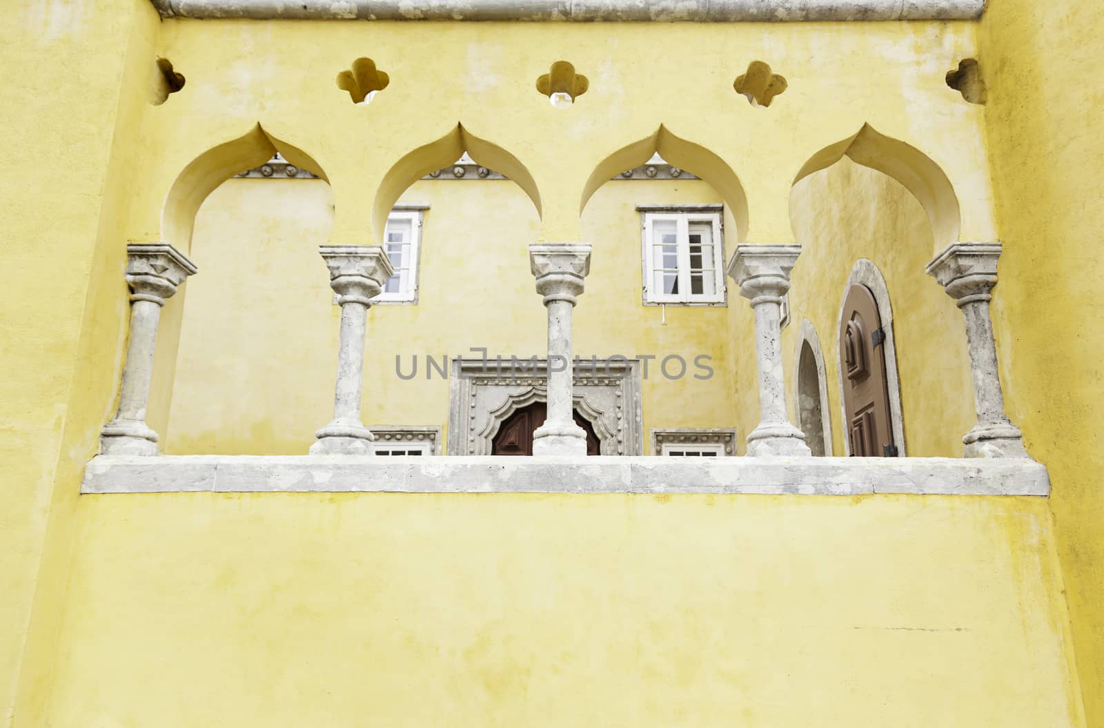 Yellow Castle in Sintra, detail of old construciion, tourism in Portugal