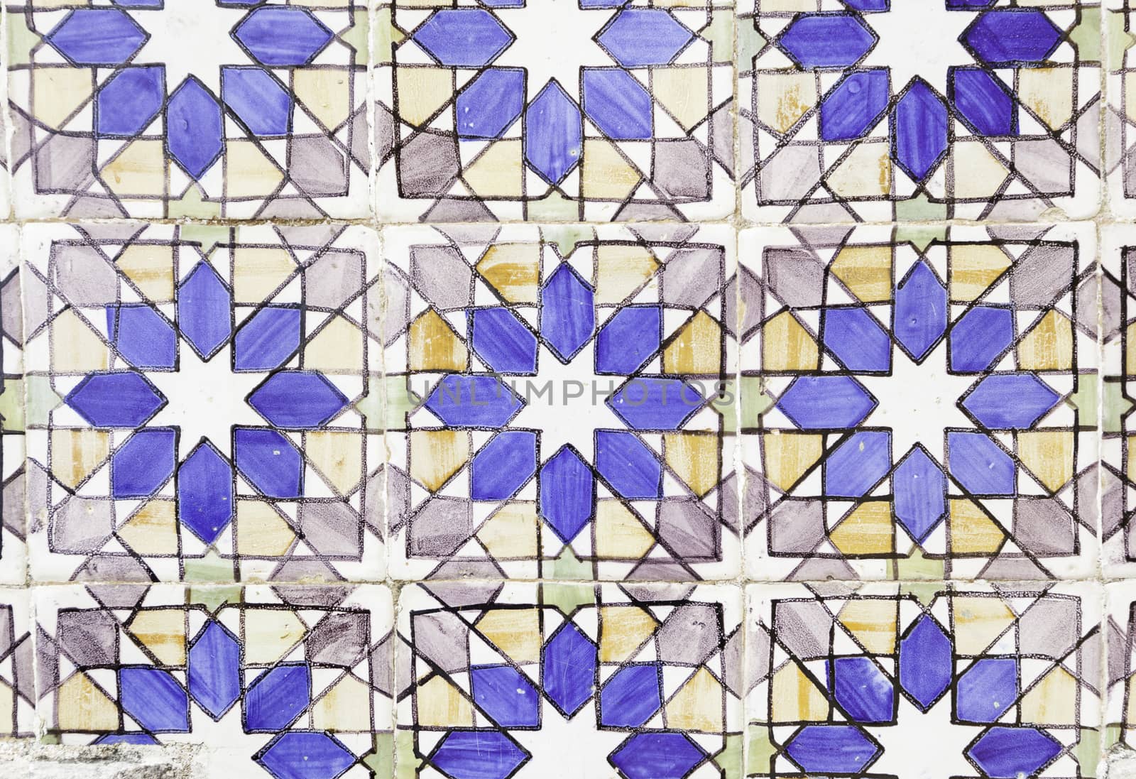 Wall tiles with typical old Lisbon, detail of traditional decoration of Portugal, ceramic art