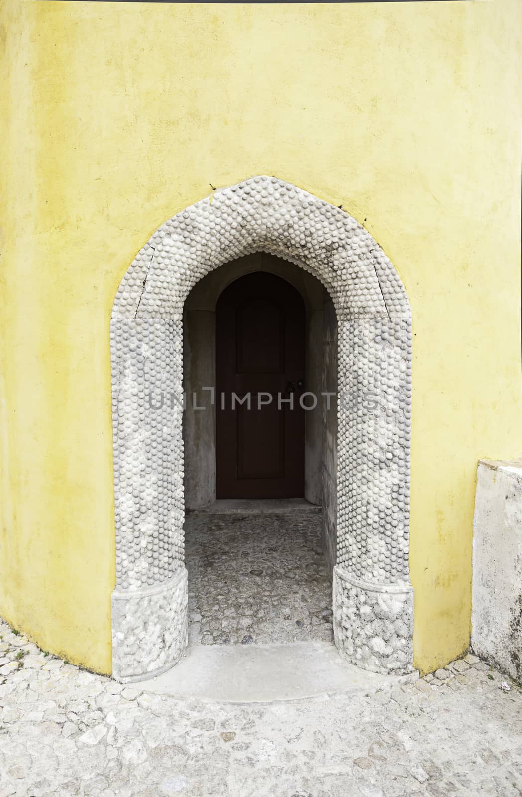 Old wooden door in Sintra, detail of a palace in a decorated door Portugal, architecture, tourism