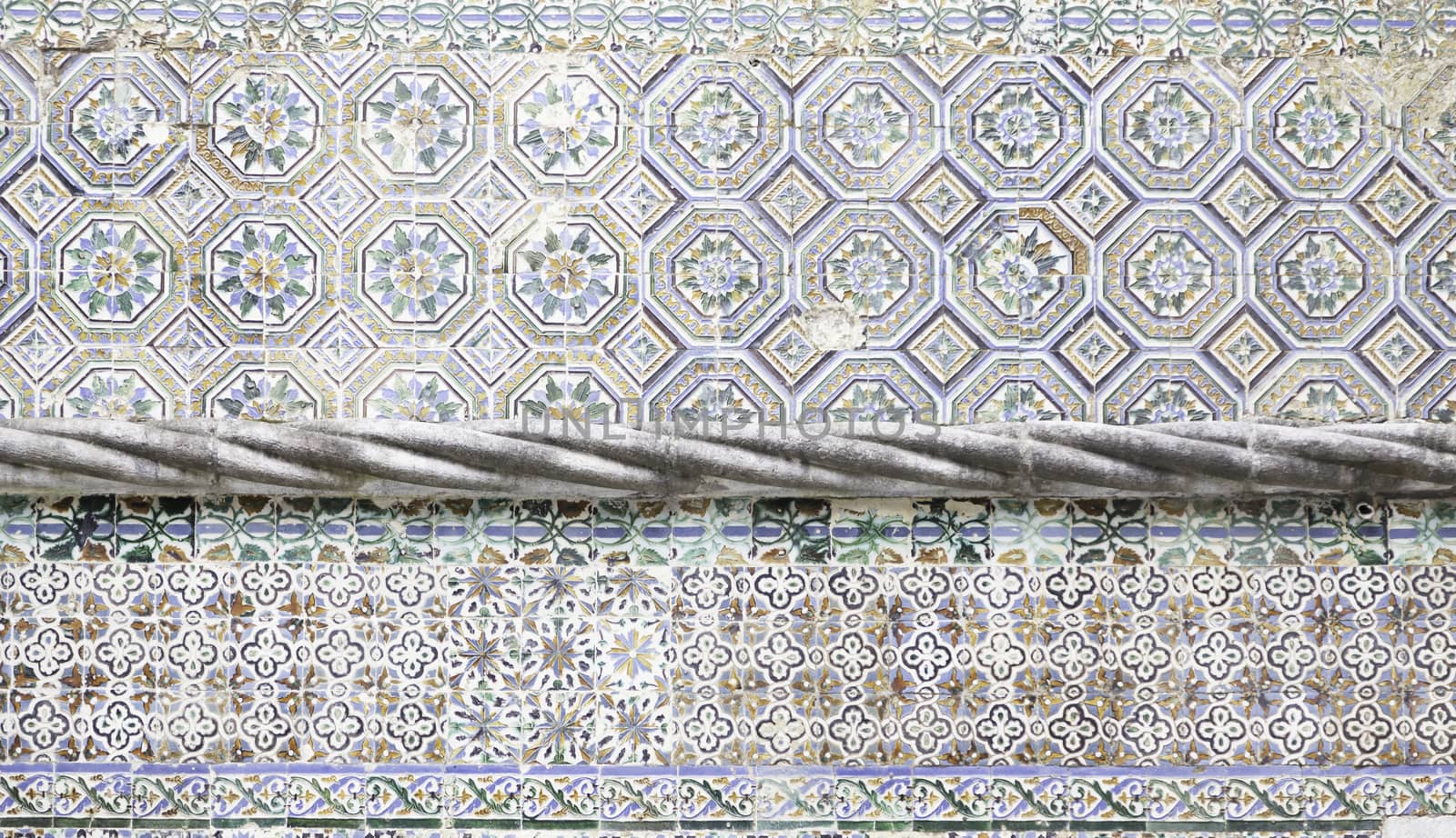 Wall tiles with typical old Lisbon, detail of traditional decoration of Portugal, ceramic art