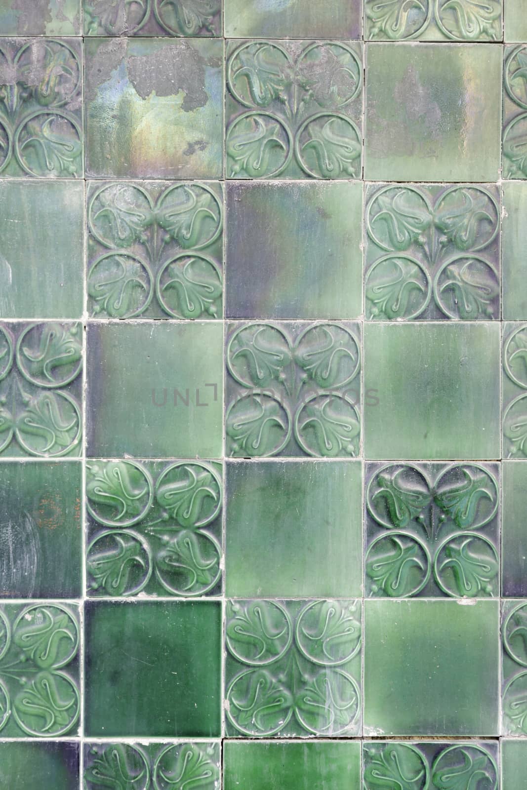 Wall tiles with typical old Lisbon, detail of traditional decoration of Portugal, ceramic art