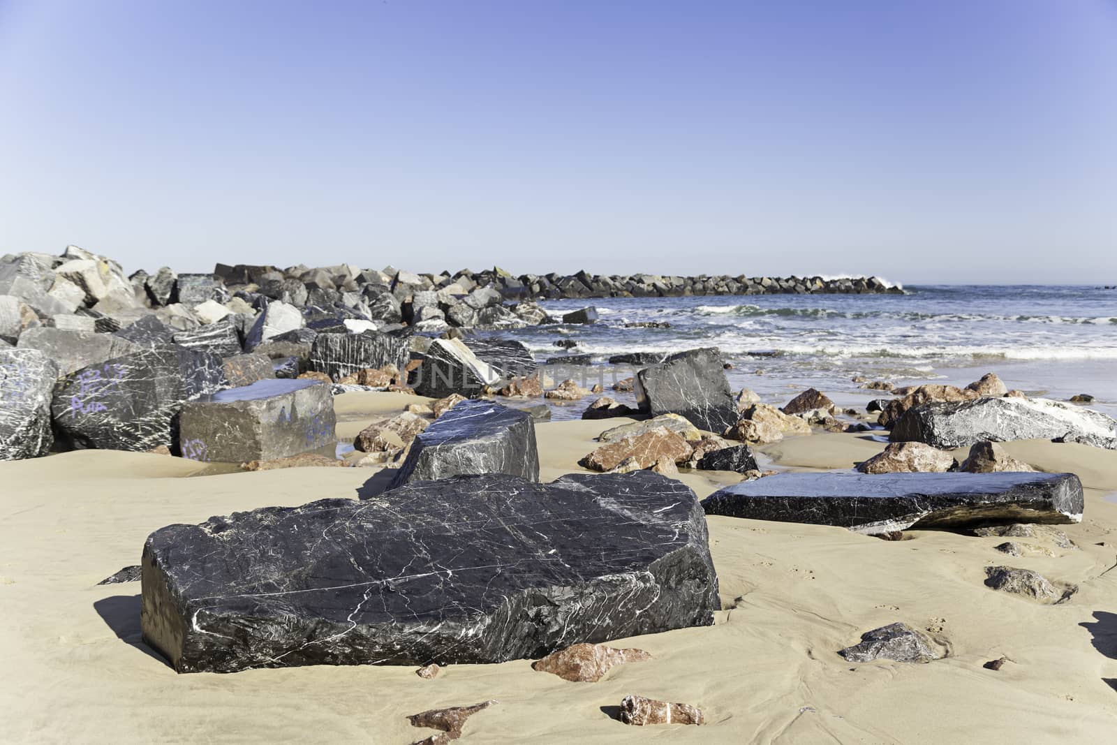Beach on a Spanish city, detail of a tourist beach, sea and sand, north of the country