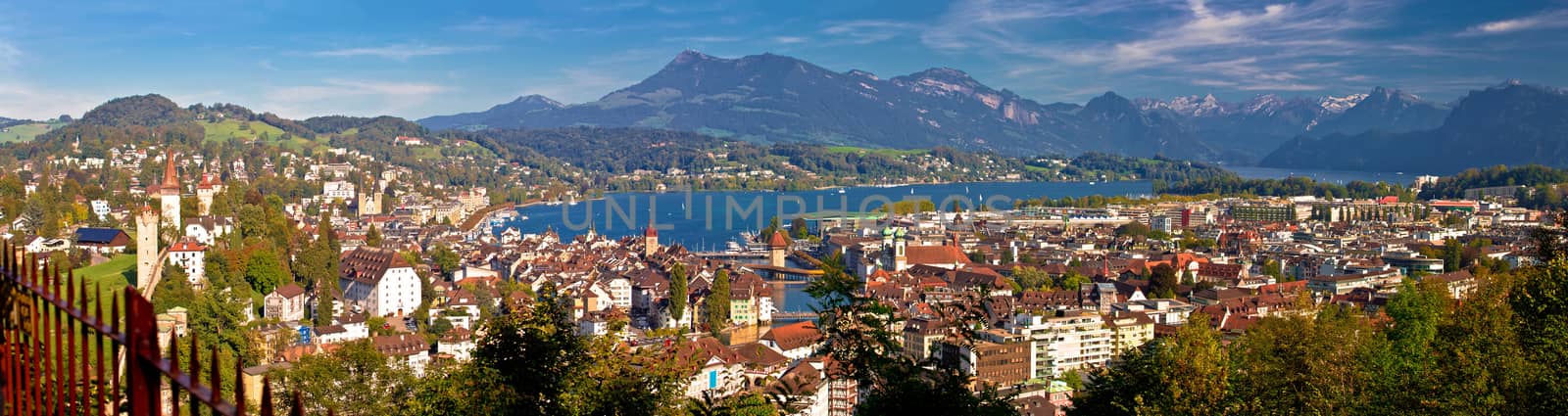 City and lake of Luzern panoramic aerial view by xbrchx