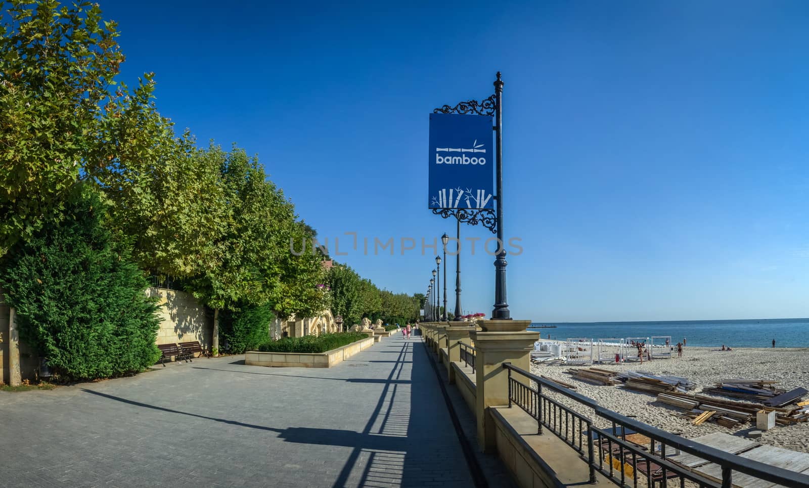 Odessa, Ukraine - 09.18.2018. Golden Beach Promenade in Odessa Ukraine in a sunny summer day. Great place to relax for tourists and citizens