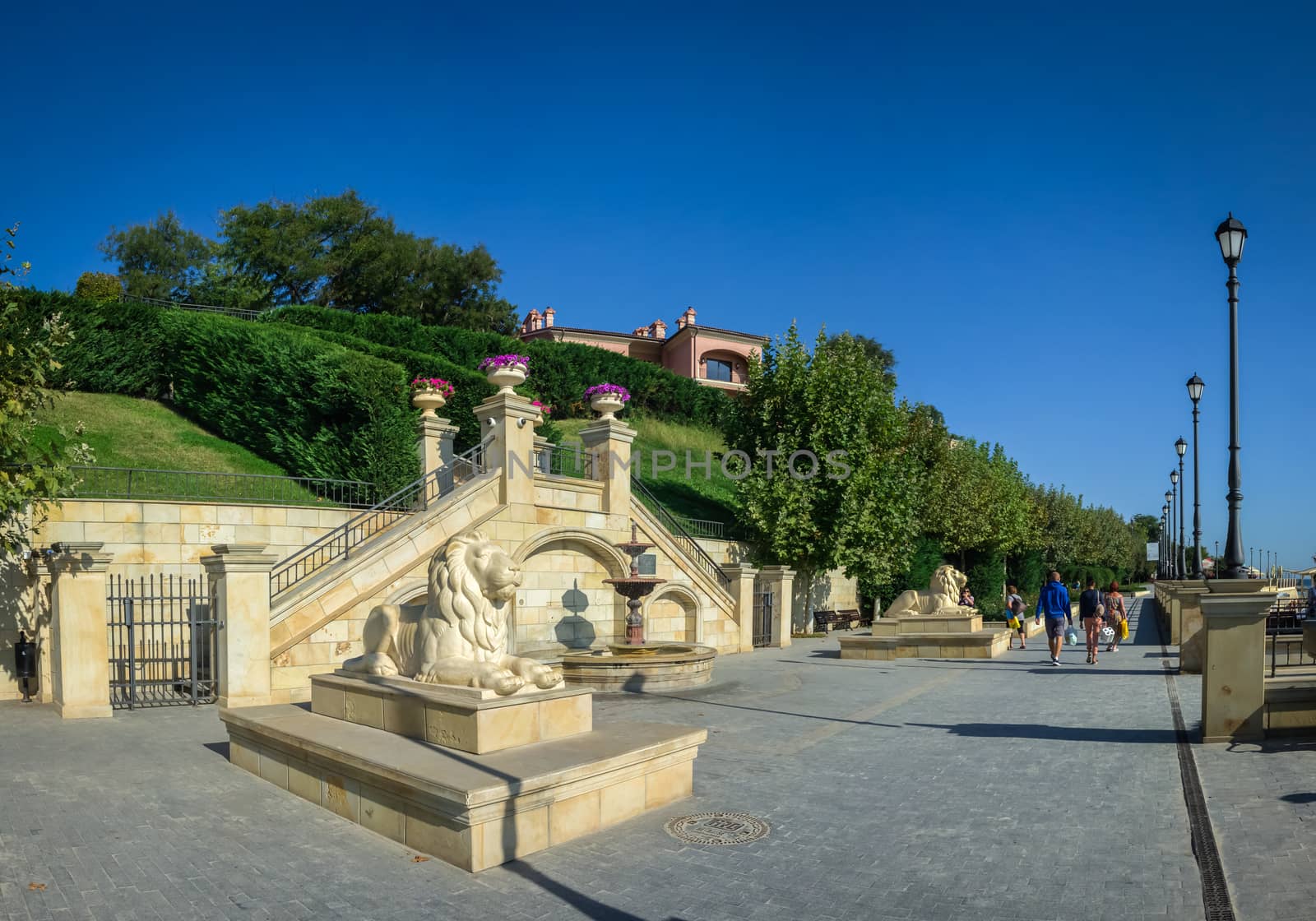 Odessa, Ukraine - 09.18.2018. Golden Beach Promenade in Odessa Ukraine in a sunny summer day. Great place to relax for tourists and citizens