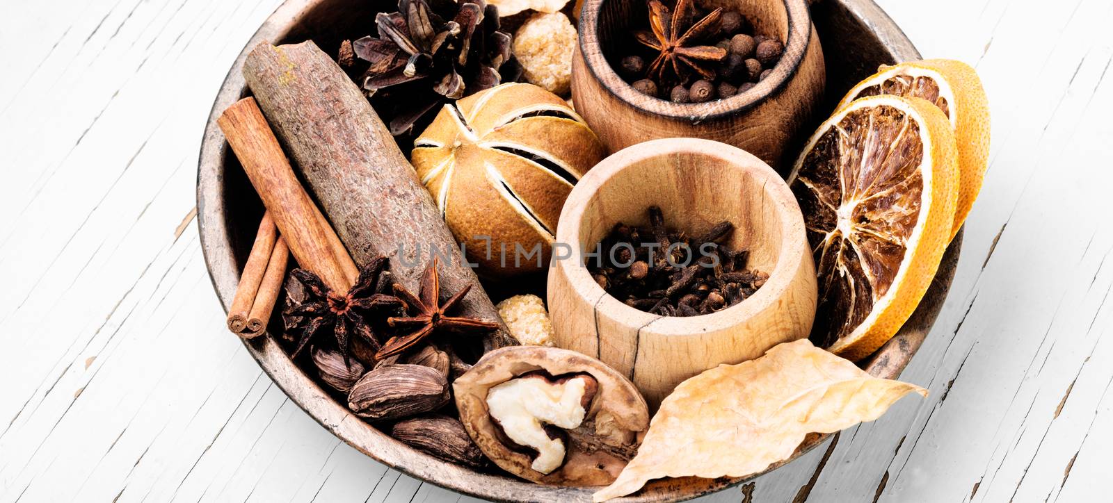 Ingredients for mulled wine on a white background.Autumn drink mulled wine