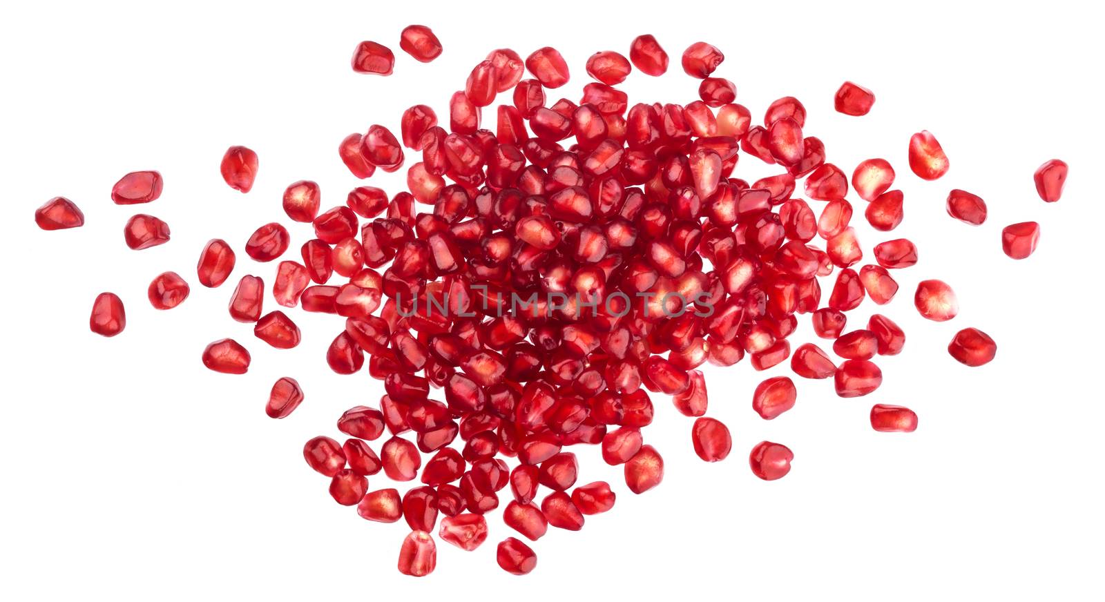 Pomegranate seeds isolated on white background, with empty space for text by xamtiw
