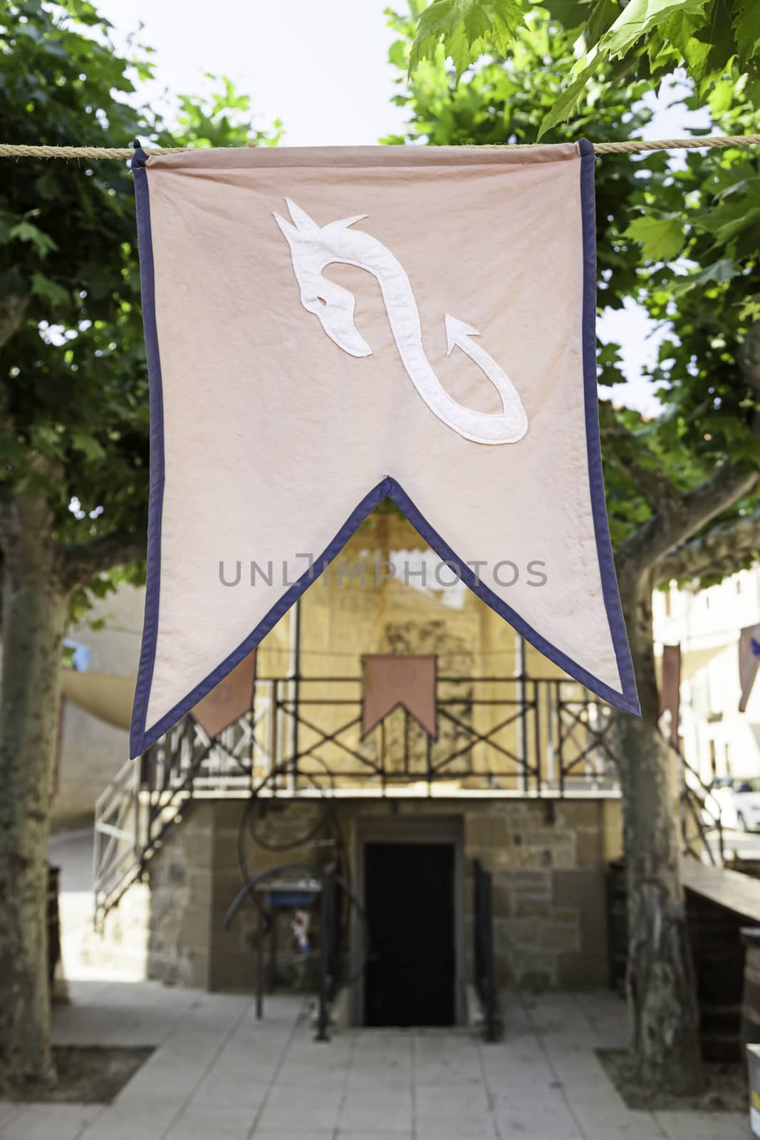 Flag medieval town, detail of a medieval decoration at a party