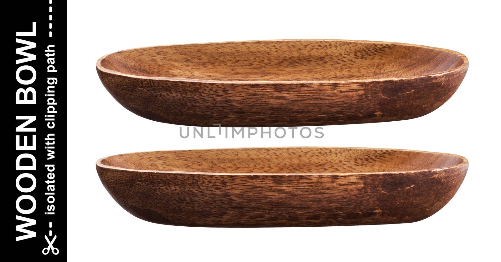 Empty long wooden bowl isolated on white background by xamtiw