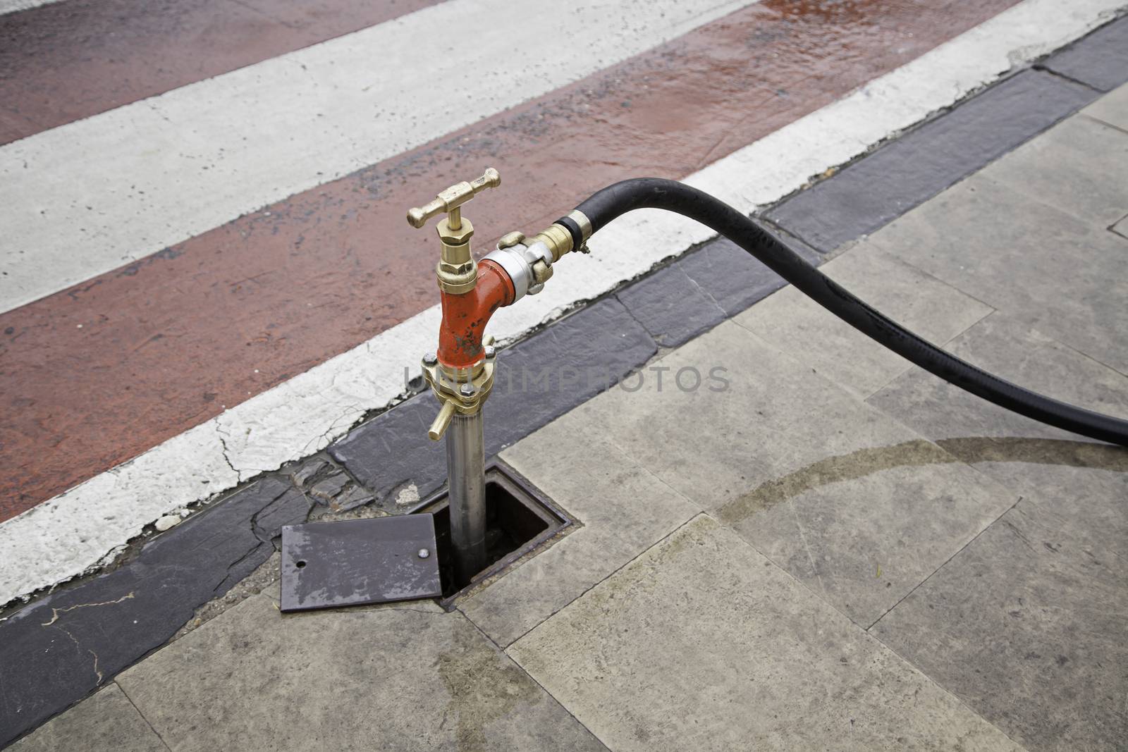 Fire hose, detail of a hose for firefighters, protection and care