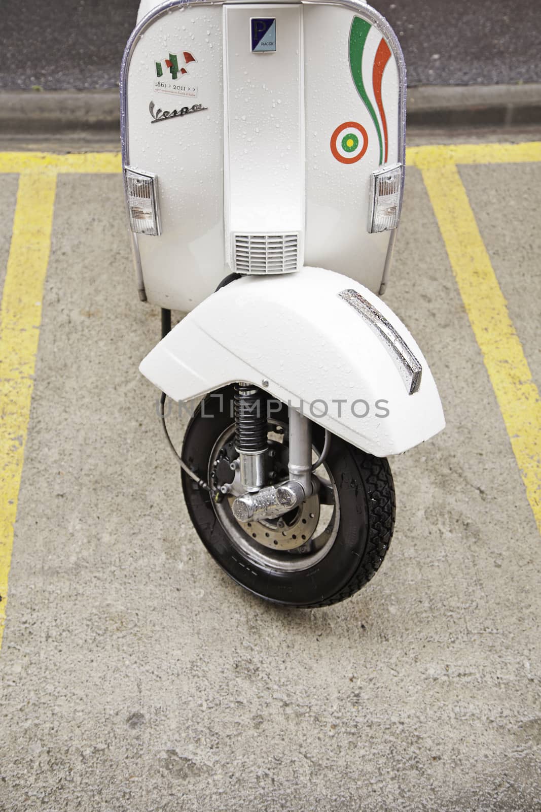 Old bike scooter, ancient and classical detail of Italian motorcycle, transportation