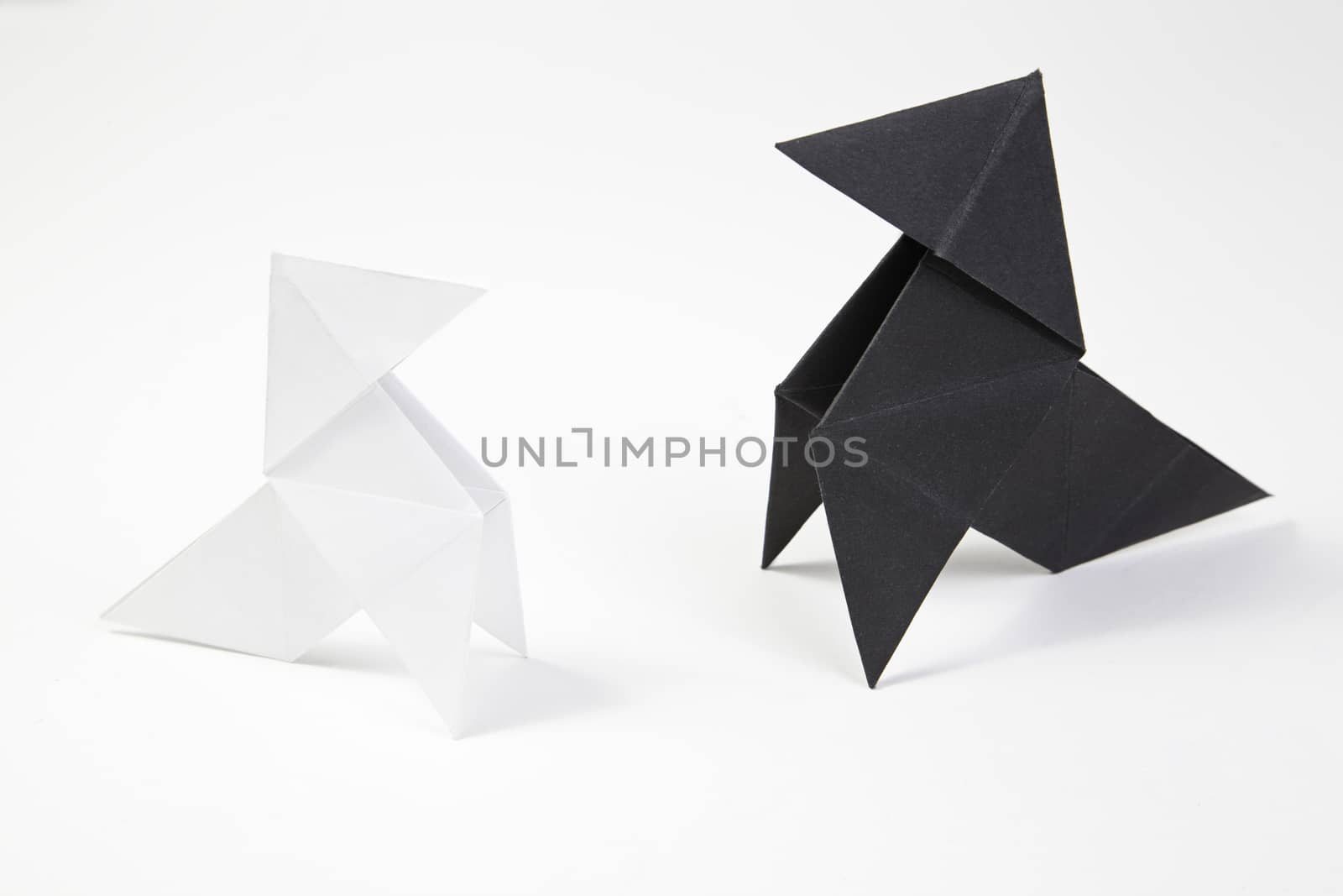 Two origami bow detail of traditional Japanese paper craft, art isolated