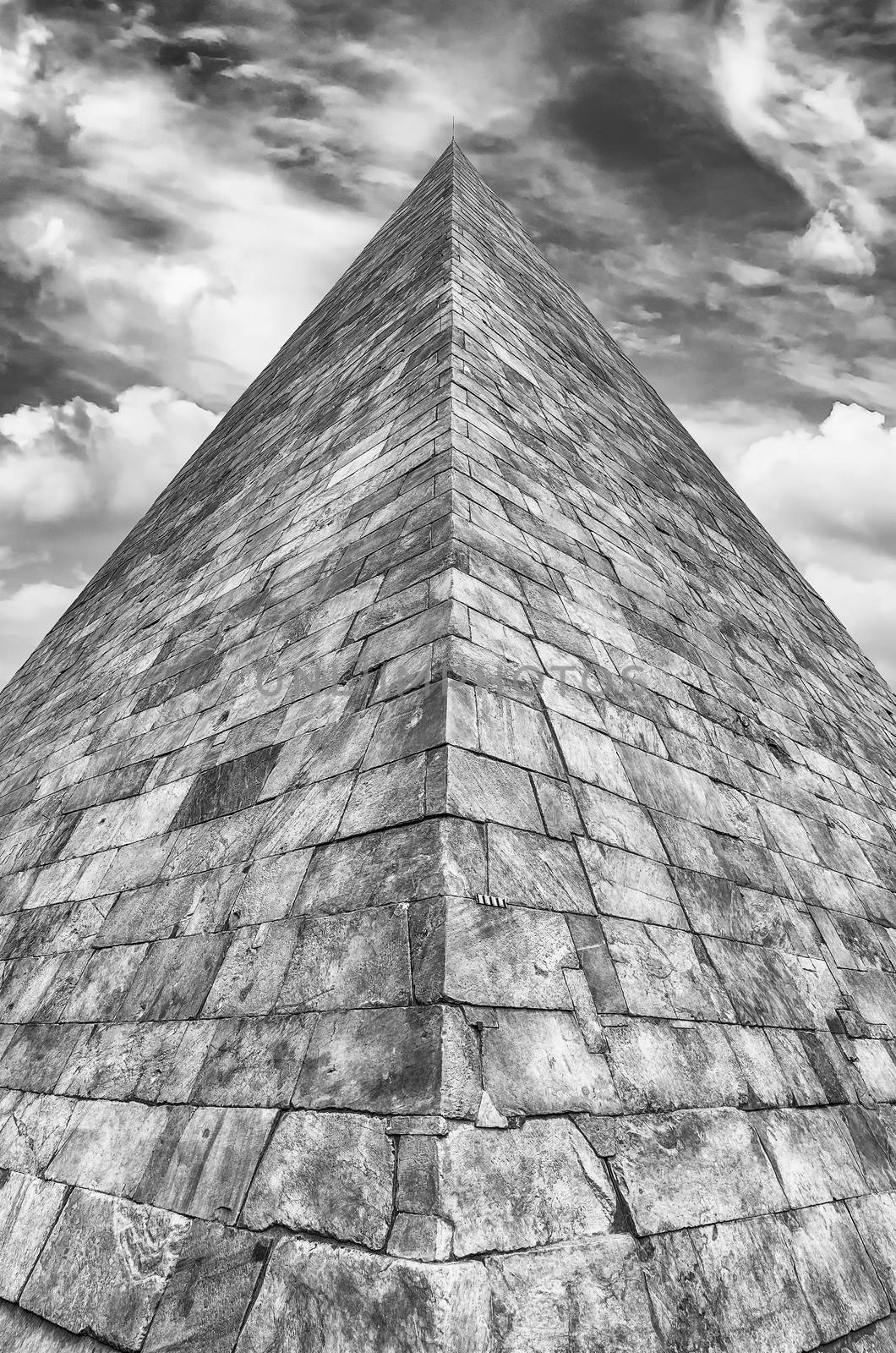 Scenic view of the Pyramid of Cestius, iconic landmark in Testaccio district in Rome, Italy