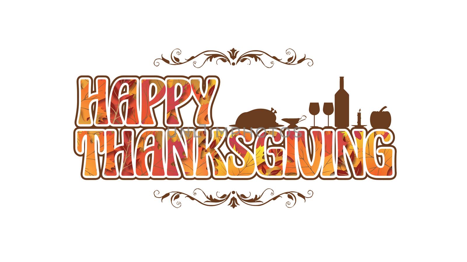 A very Decorative Thanksgiving Logo with Harvest items in silhouette