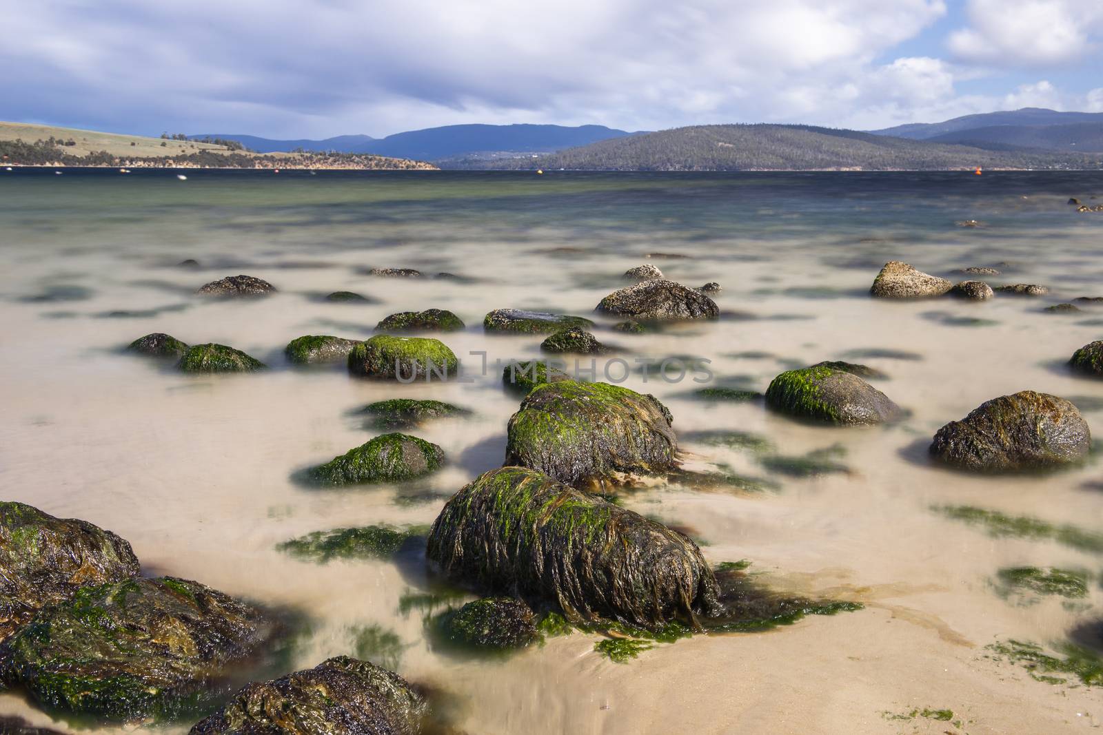 Beautiful view of Dennes Point beach located on Bruny Island in Tasmania.