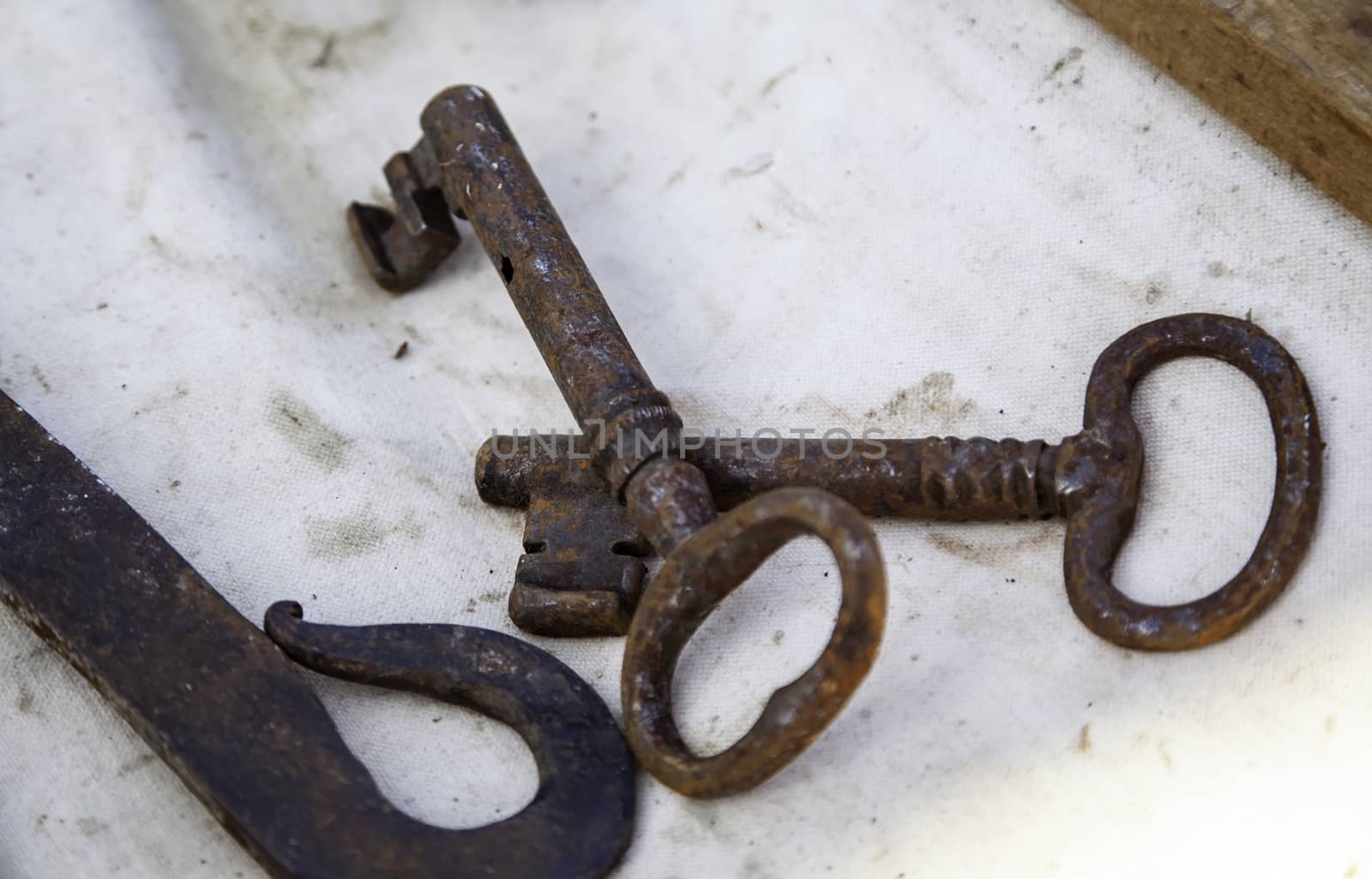 Old rusty keys, security detail and lock