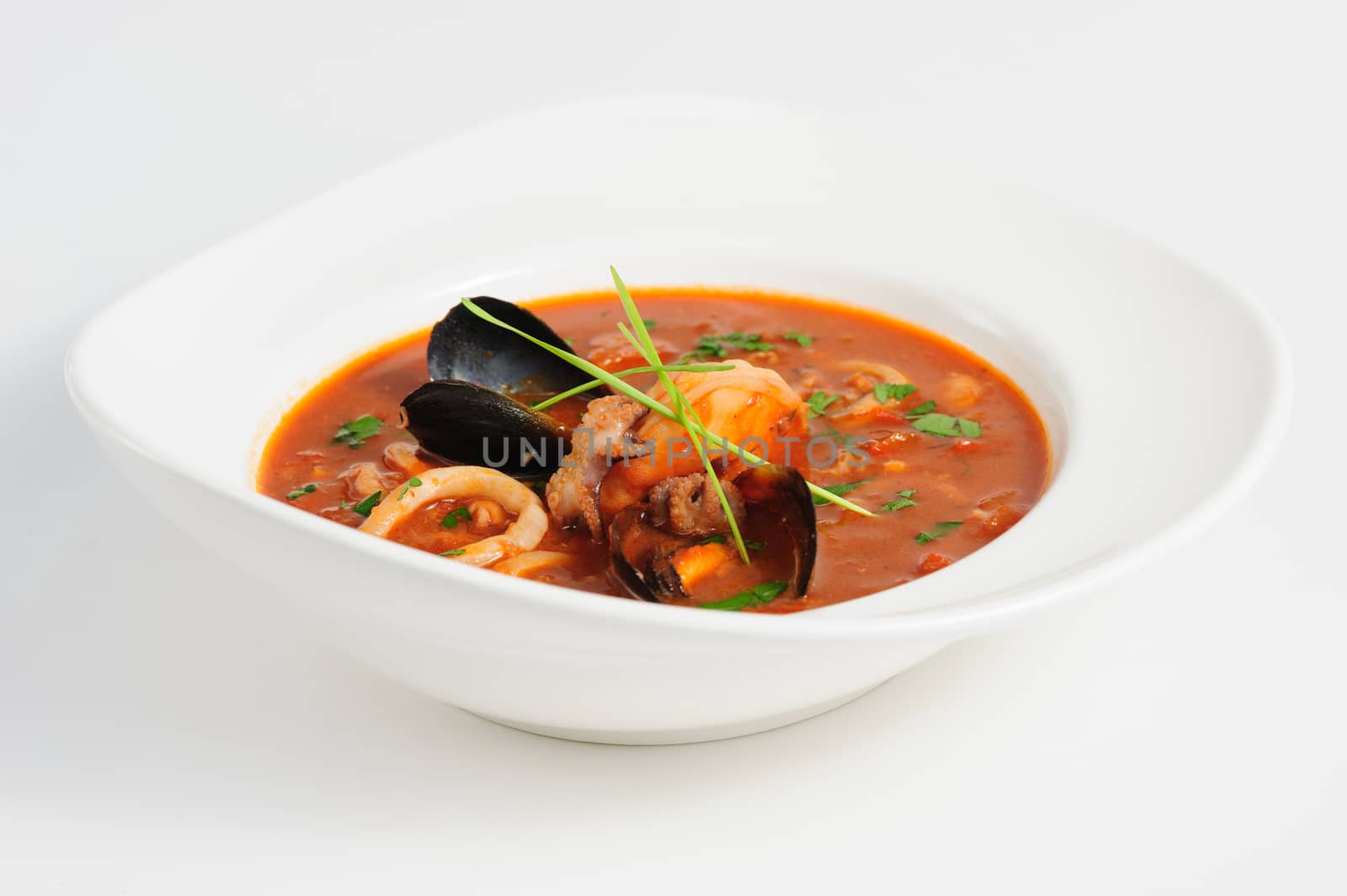Seafood Soup in white dish, japanese cuisine