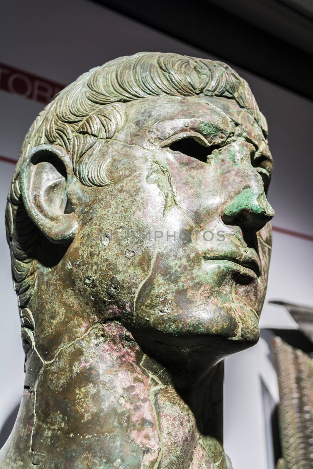 Rome, Italy - September 1, 2017: Ancient metallic sculpture in the baths of Diocletian (Thermae Diocletiani) in Rome. Italy