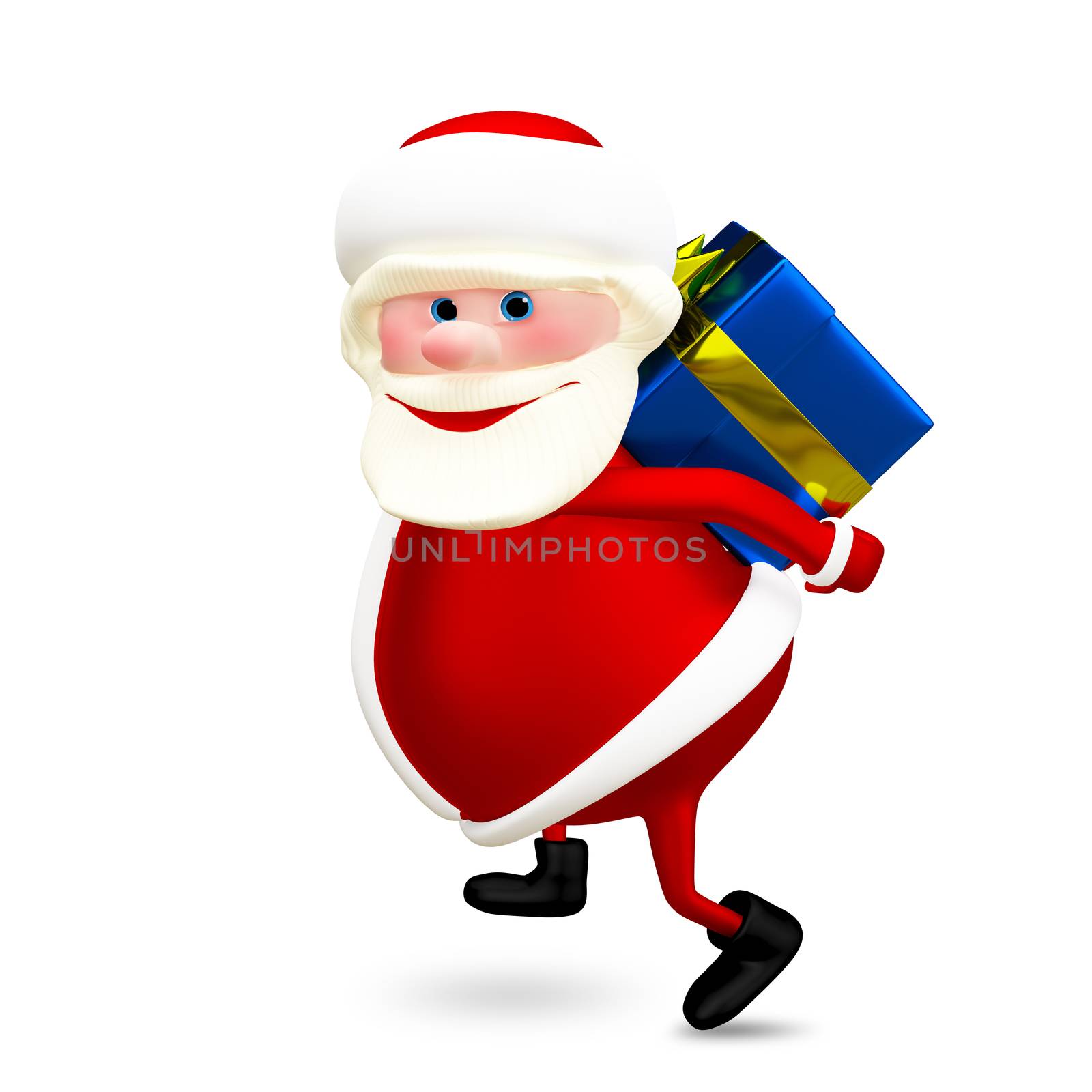 3D Illustration of Santa with a Gift on White Background