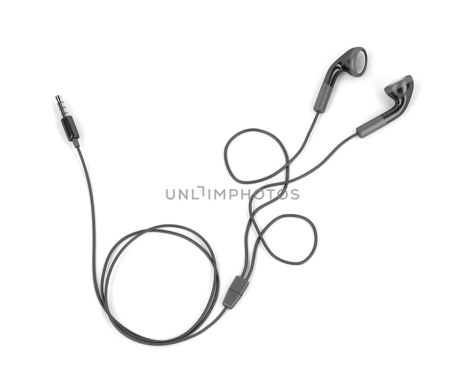Black wired earphones on white background