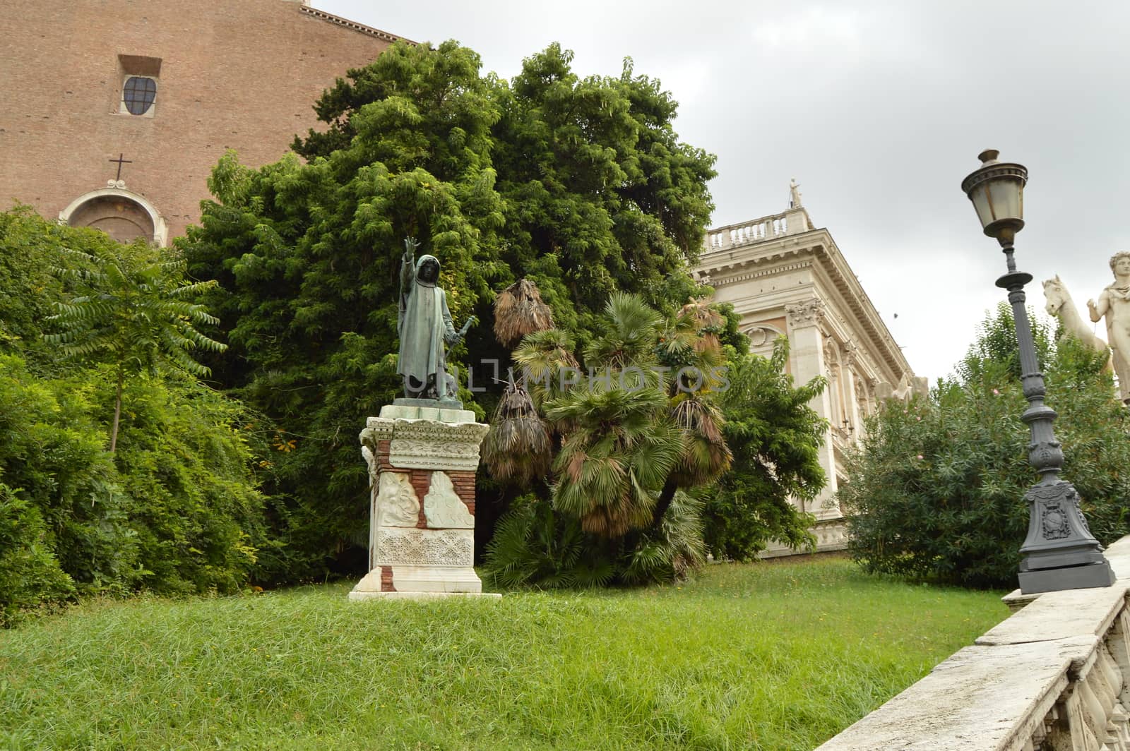 Statue of Cola di Rienzo and the facade of the Church Santa Maria in Aracoeli on the Capitoline hill, Rome, Italy 07 Oct 2018.