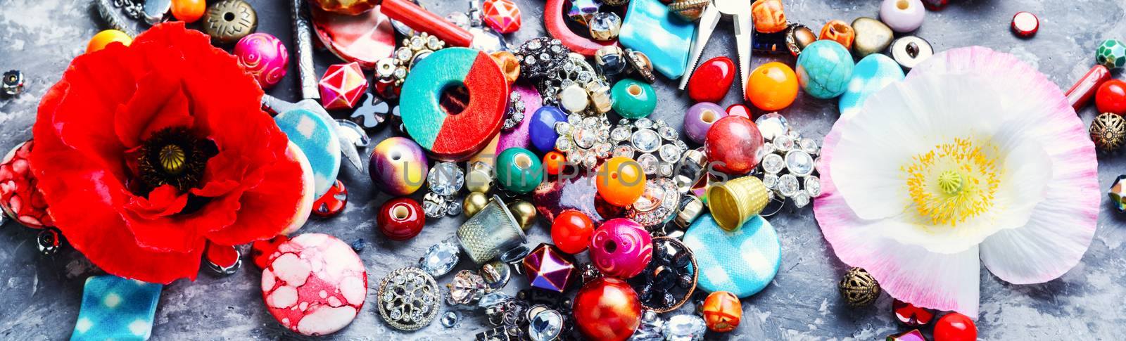 Beads, colorful beads for needlework and poppy.Fashion jewelry