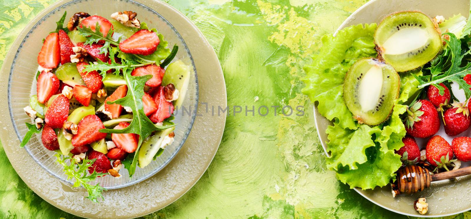 Summer fruit vegan salad with strawberry,clean food