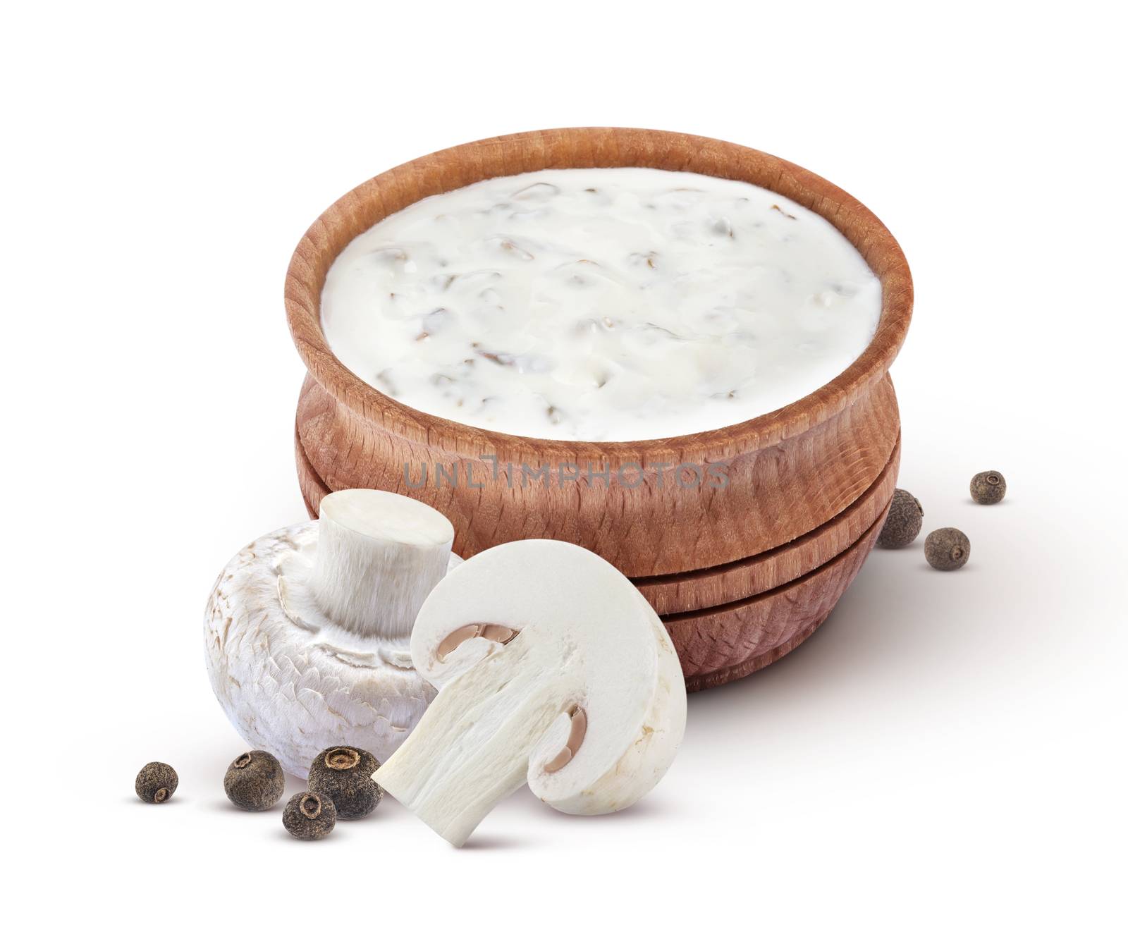 Sour cream with mushrooms, mushroom sauce isolated on white background with clipping path