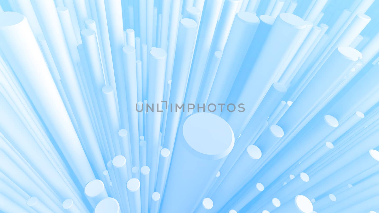 An opt art 3d illustration of abstract and tall white pillars sticking out from the light blue background. They form the mood of astonishment, artistic novelty and fun.