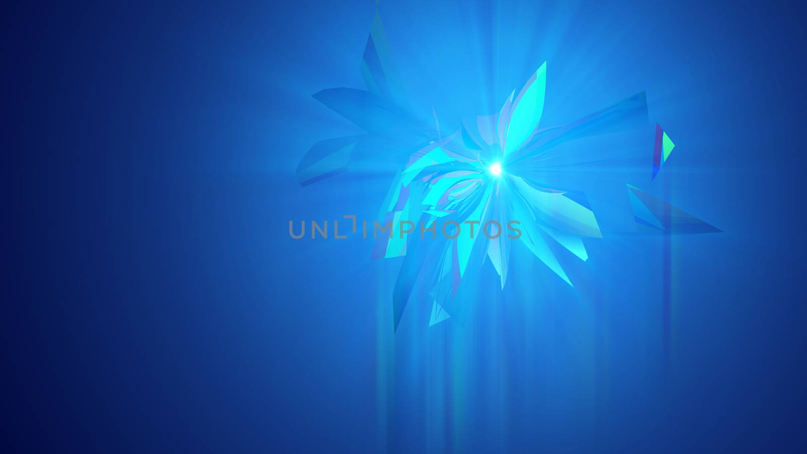 A luxury 3d illustration of shining see-through triangles spinning around like alive crystals in the light blue background. They generate the mood of high art and optimism.