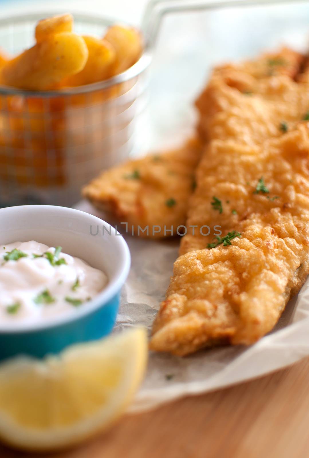 Traditional fish and chips close up