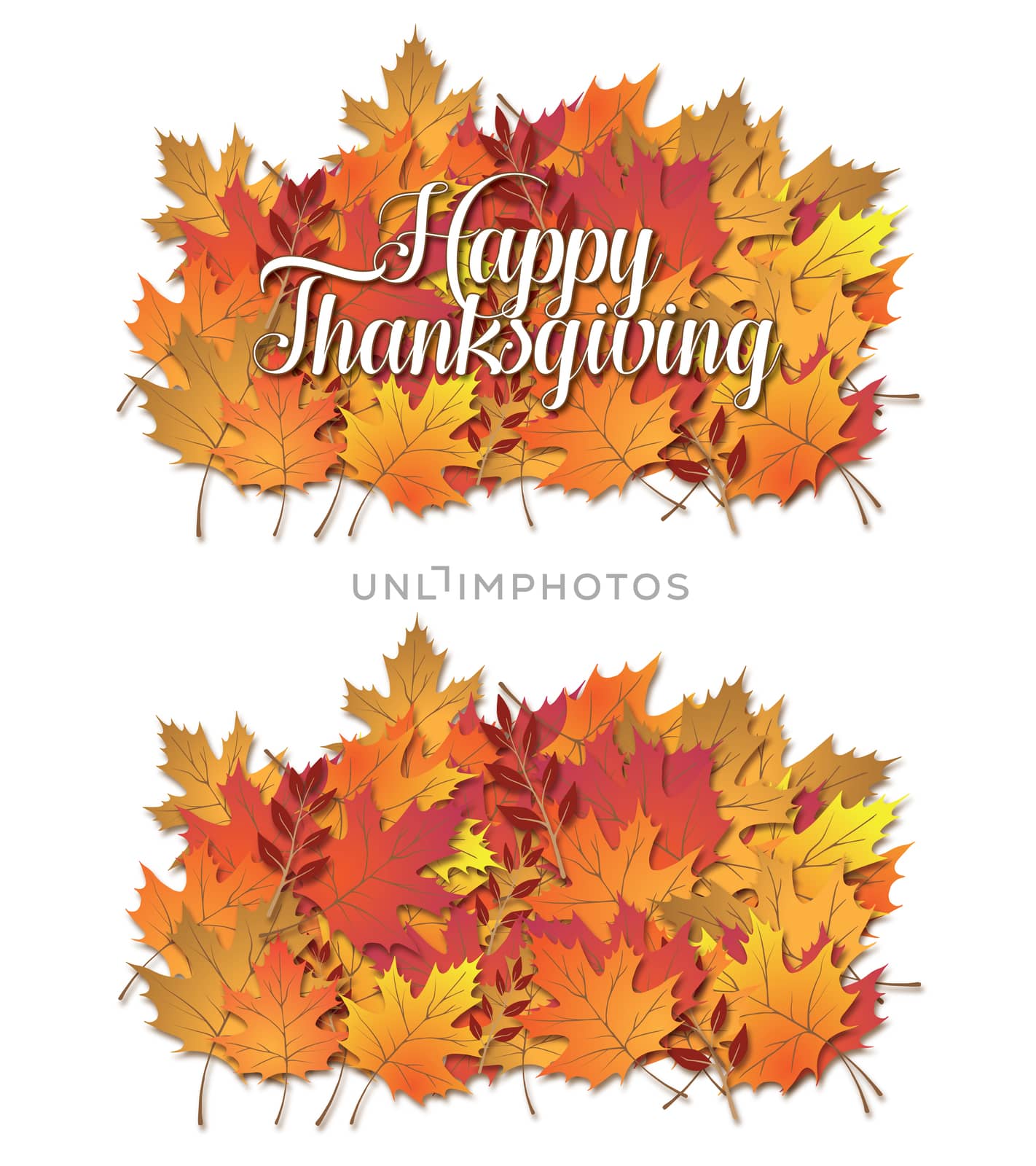 Fall Leaves group cluster on a white isolated background with and without type