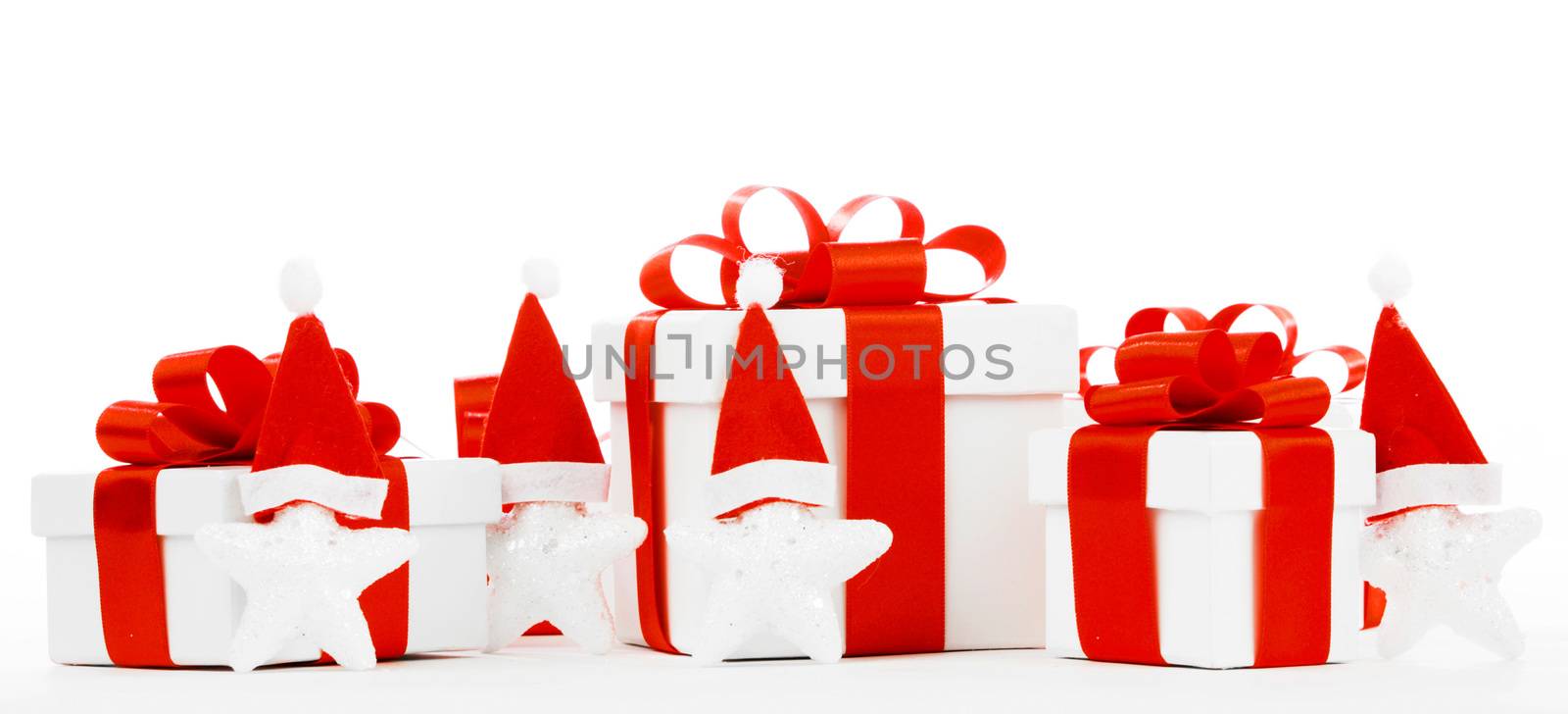 White gift box with red ribbon bow by Yellowj