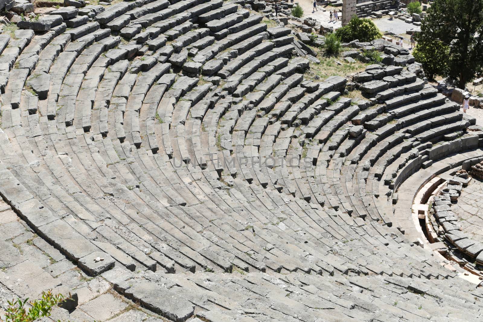 The ruins in Delphi, an archaeological site in Greece at the Mount Parnassus. Delphi is famous by the oracle at the sanctuary dedicated to Apollo. UNESCO World heritage