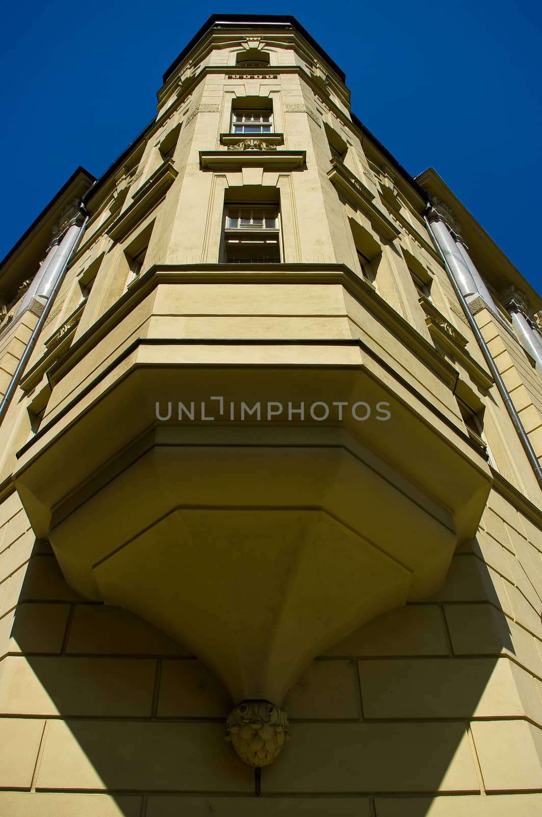 The corner of a historic building in Brno.