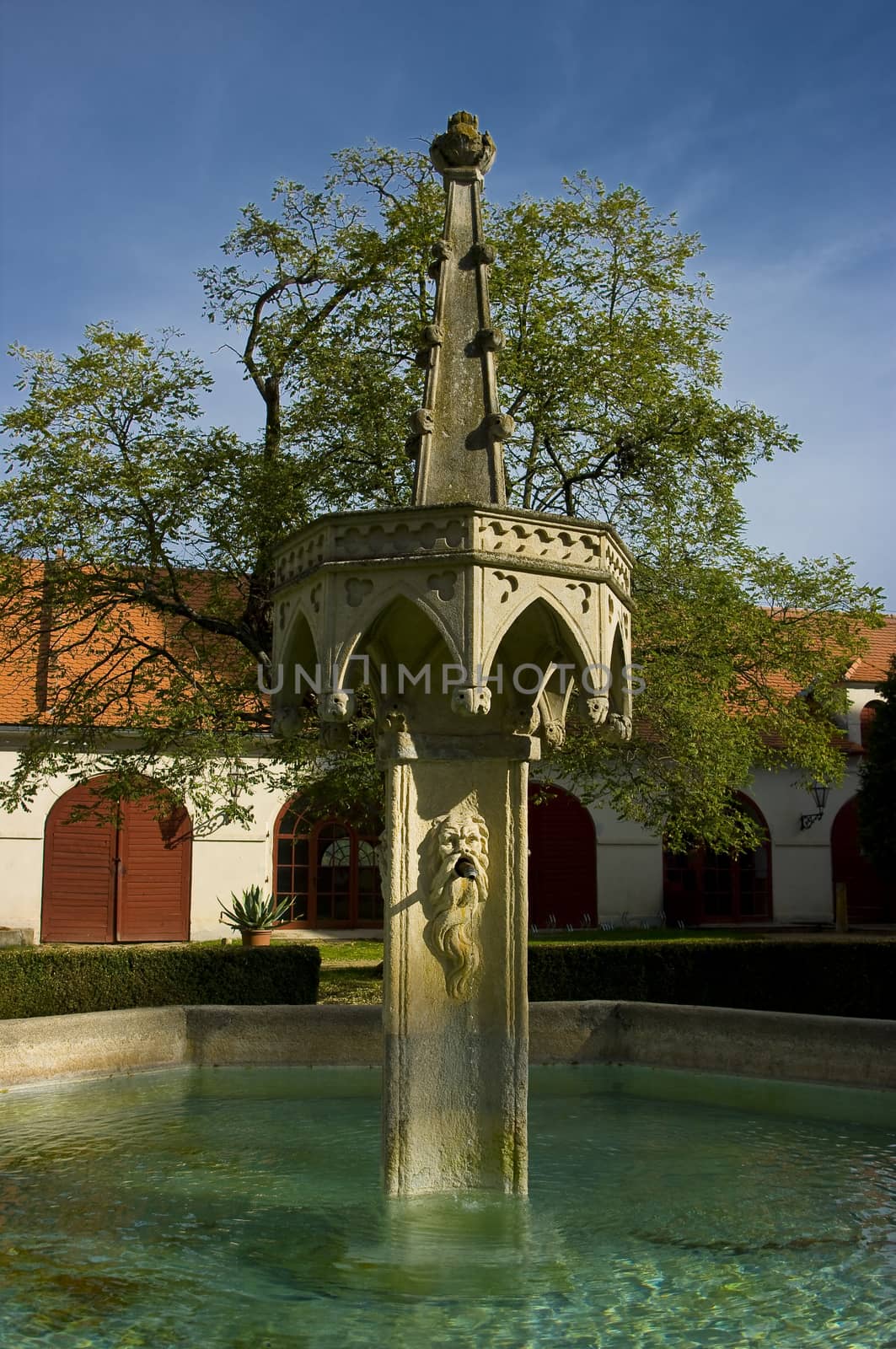 The fountain in the courtyard of the castle Bitov, Czech Republic, South Moravia.