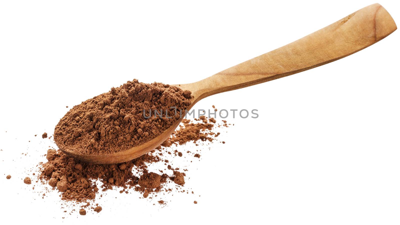 Cocoa powder in spoon isolated on white background by xamtiw