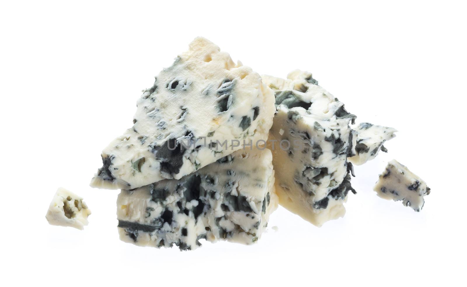 Danish blue cheese isolated on white background by xamtiw