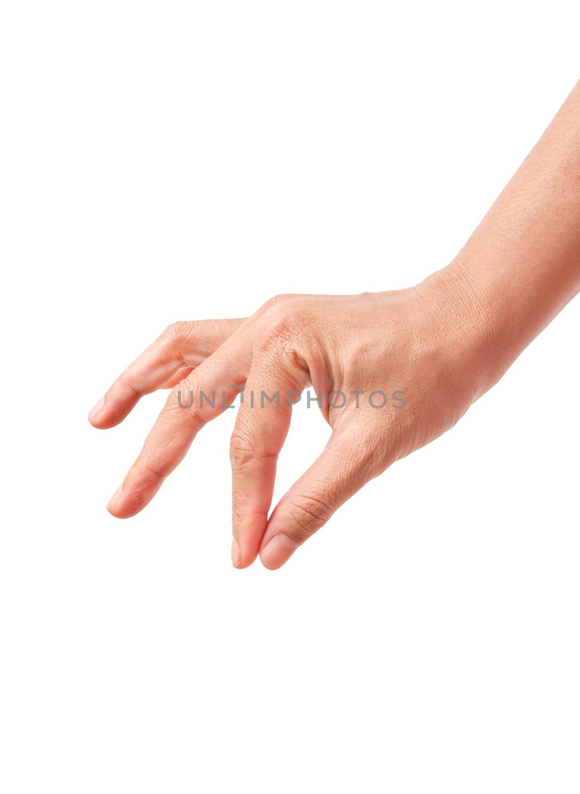 Hand of picking up something isolated on white background, Save clipping path.