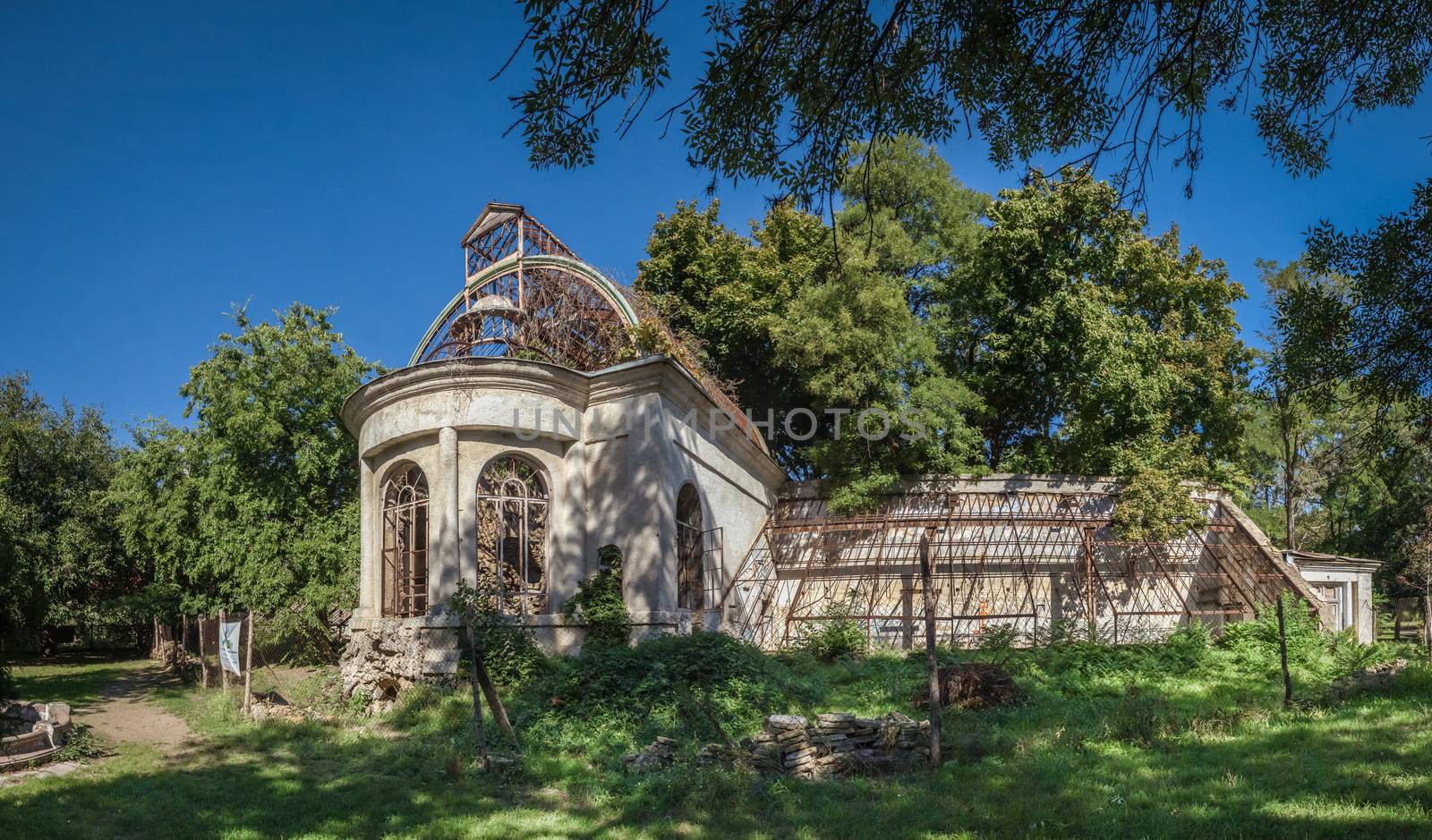 Old abandoned Chkalov sanatorium in Odessa, Ukraine, in a sunny summer day