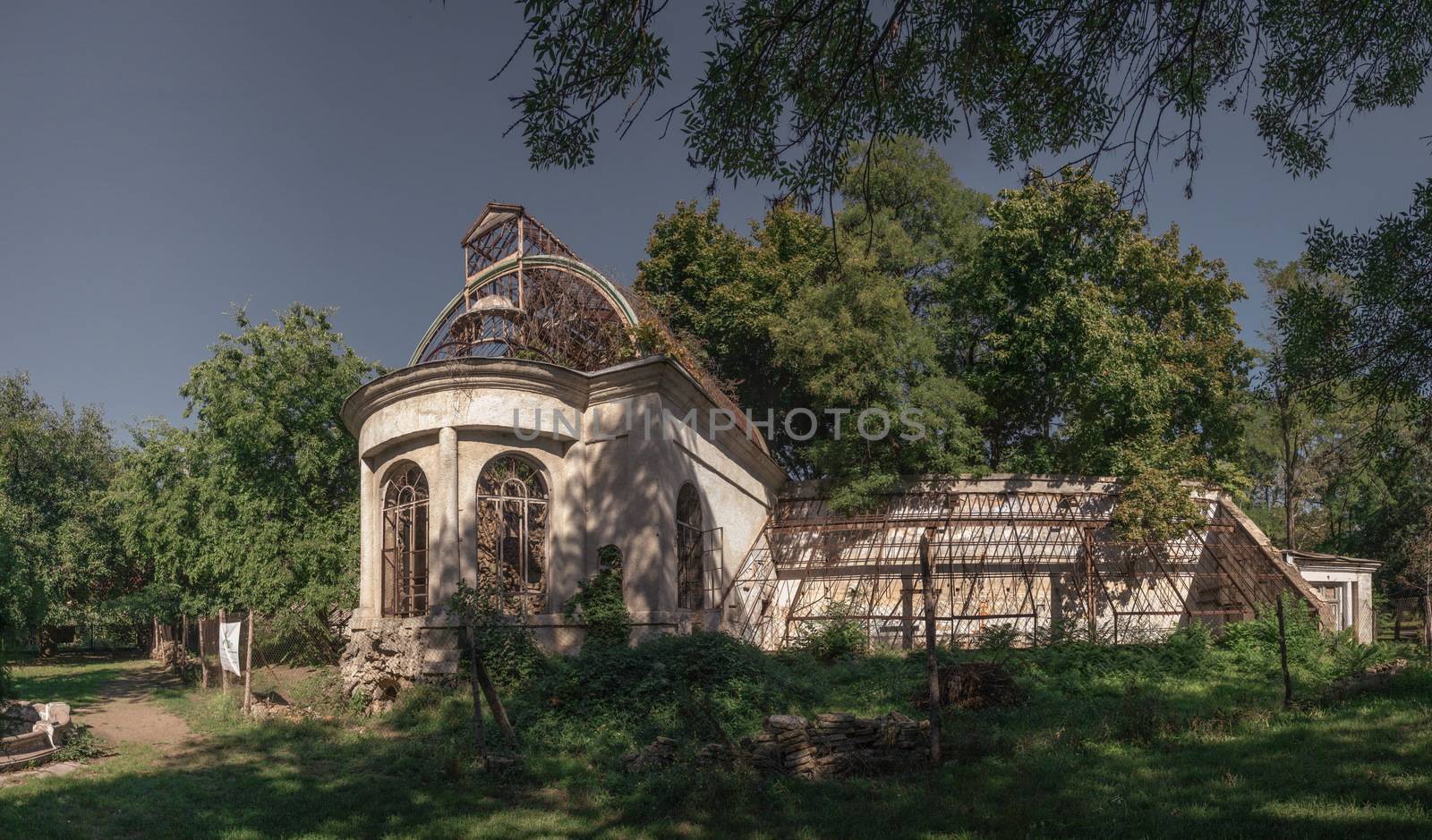 Old abandoned Chkalov sanatorium in Odessa, Ukraine, in a sunny summer day