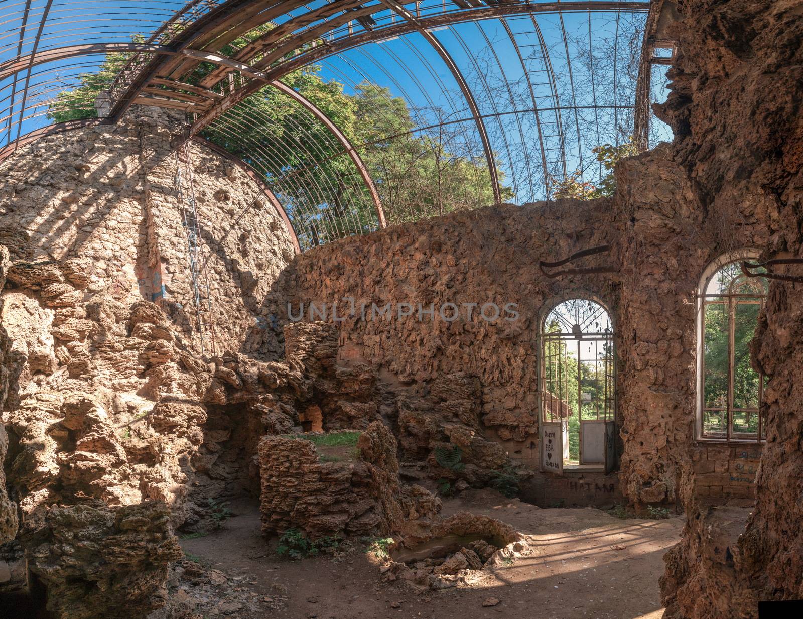 Old abandoned Chkalov sanatorium in Odessa, Ukraine, in a sunny summer day