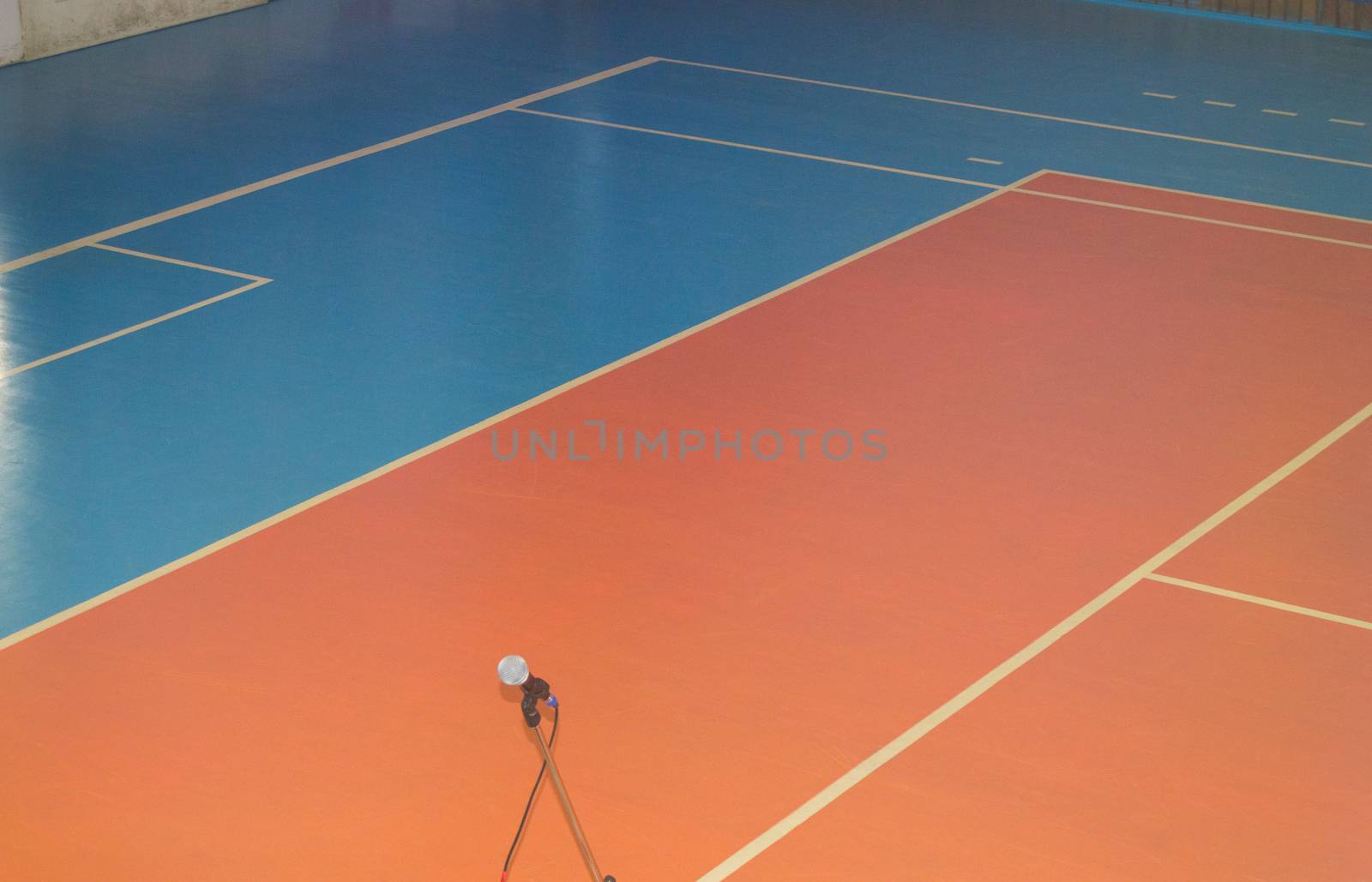 Empty sports training room with markings on the floor for competitions.